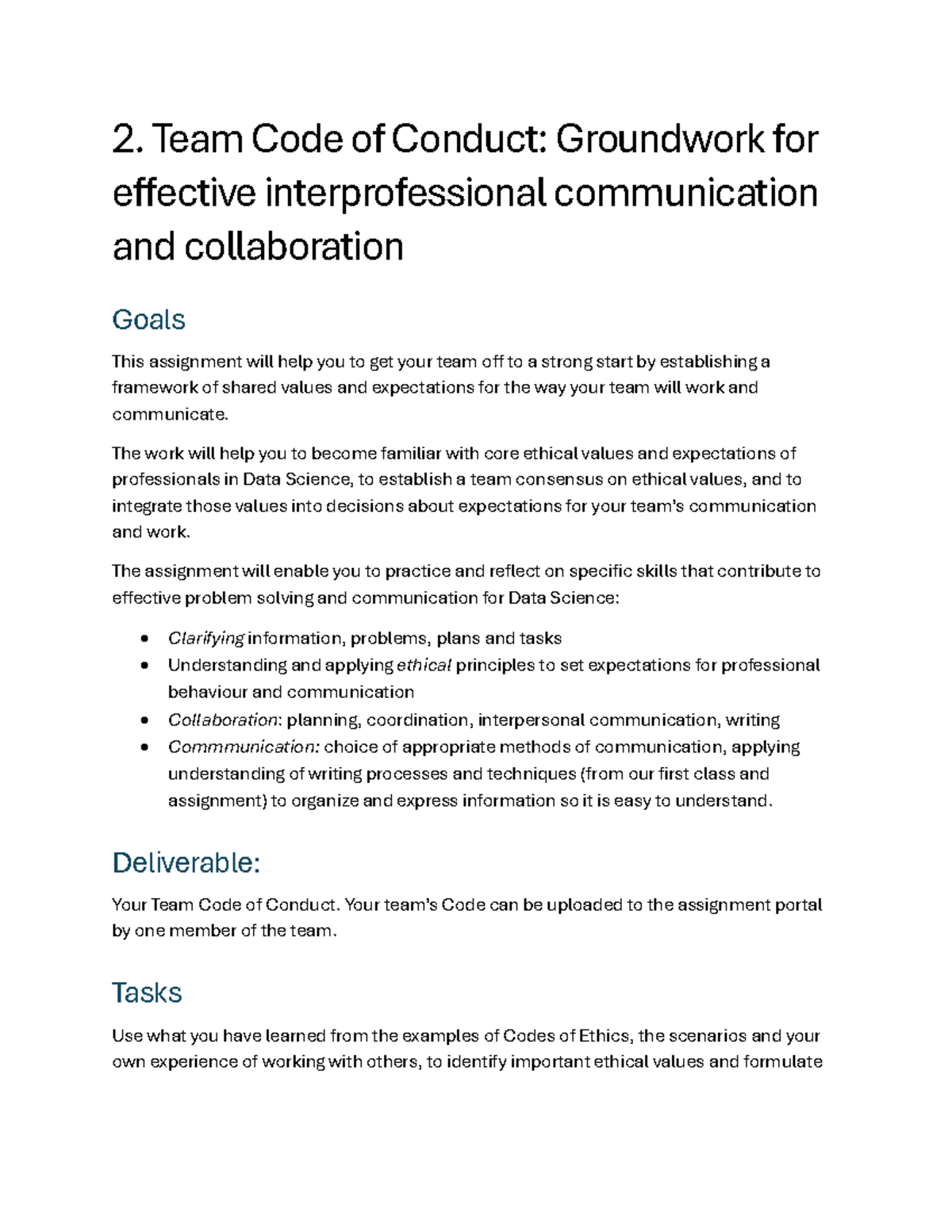 Team Code of Conduct: Framework for Effective Collaboration (WRIT 2202 ...