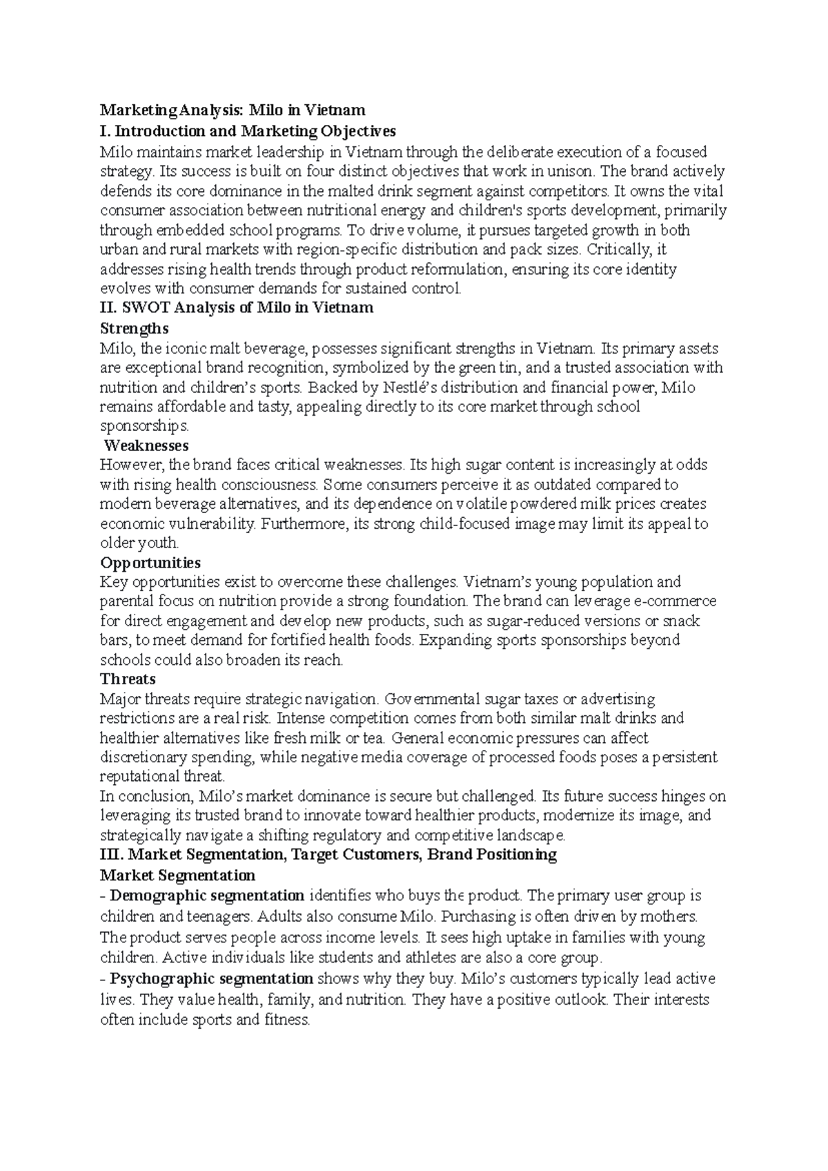 Marketing Analysis: Milo Case Study in Vietnam - Studocu