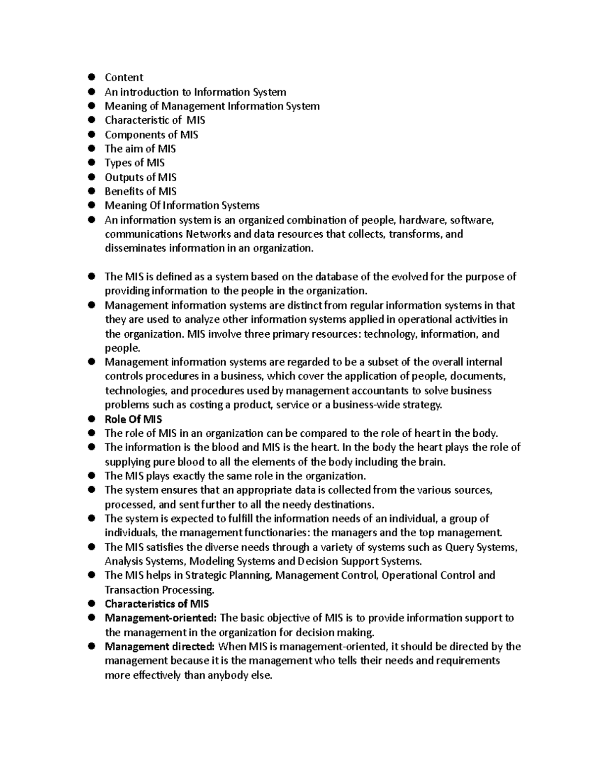 MIS Lecture - Understanding Components and Role of Management Info ...