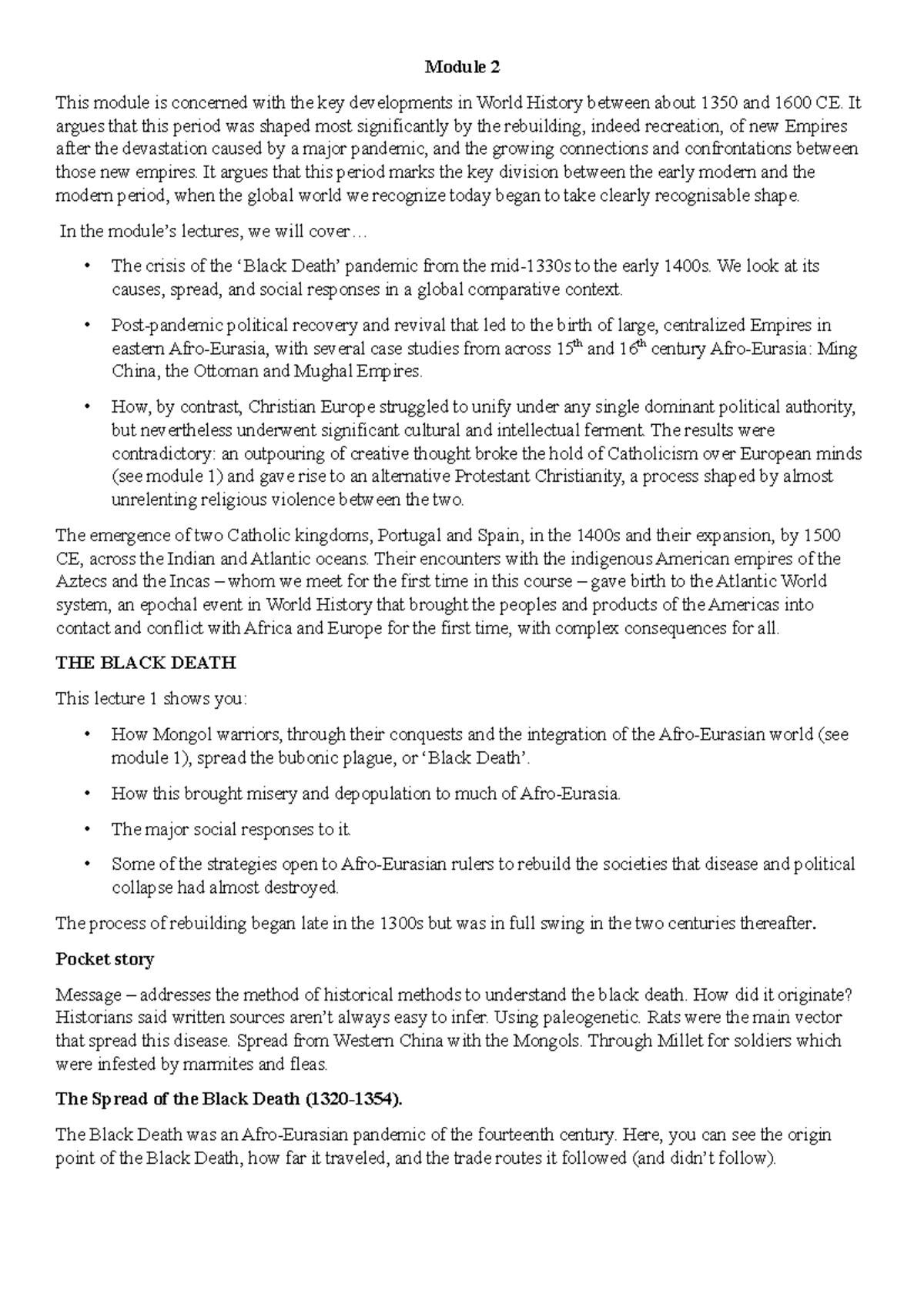 Module 2 Notes: Key Developments in World History (1350-1600 CE) - Studocu