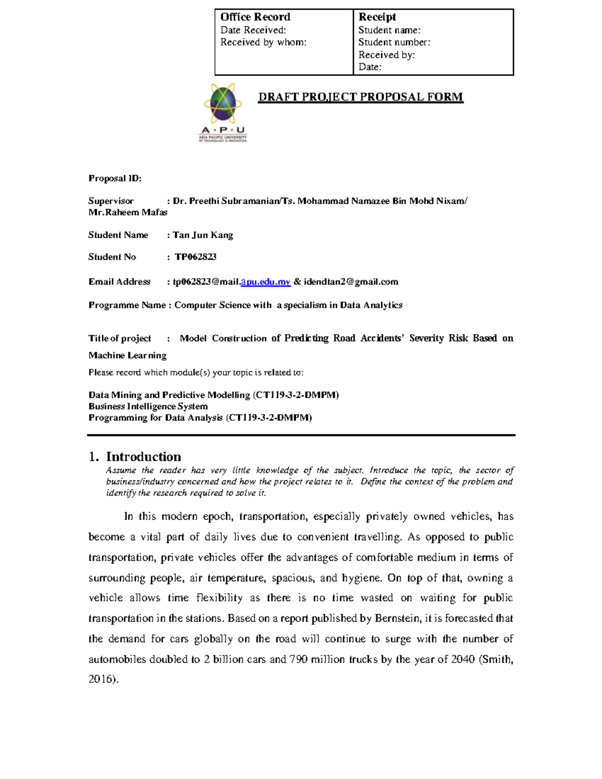 PPF Sample 6 - Proposal ID: Supervisor : Dr. Preethi Subramanian/Ts ...