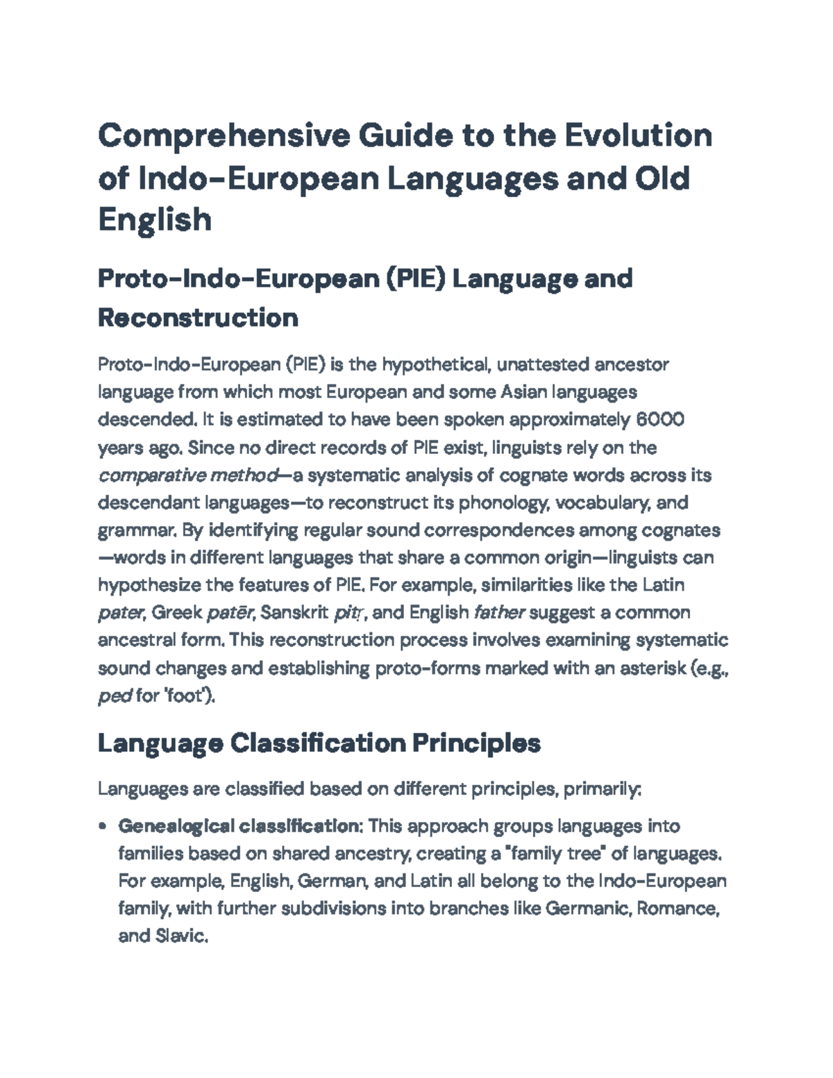 Comprehensive Overview of PIE Language Evolution to Old English (LING ...