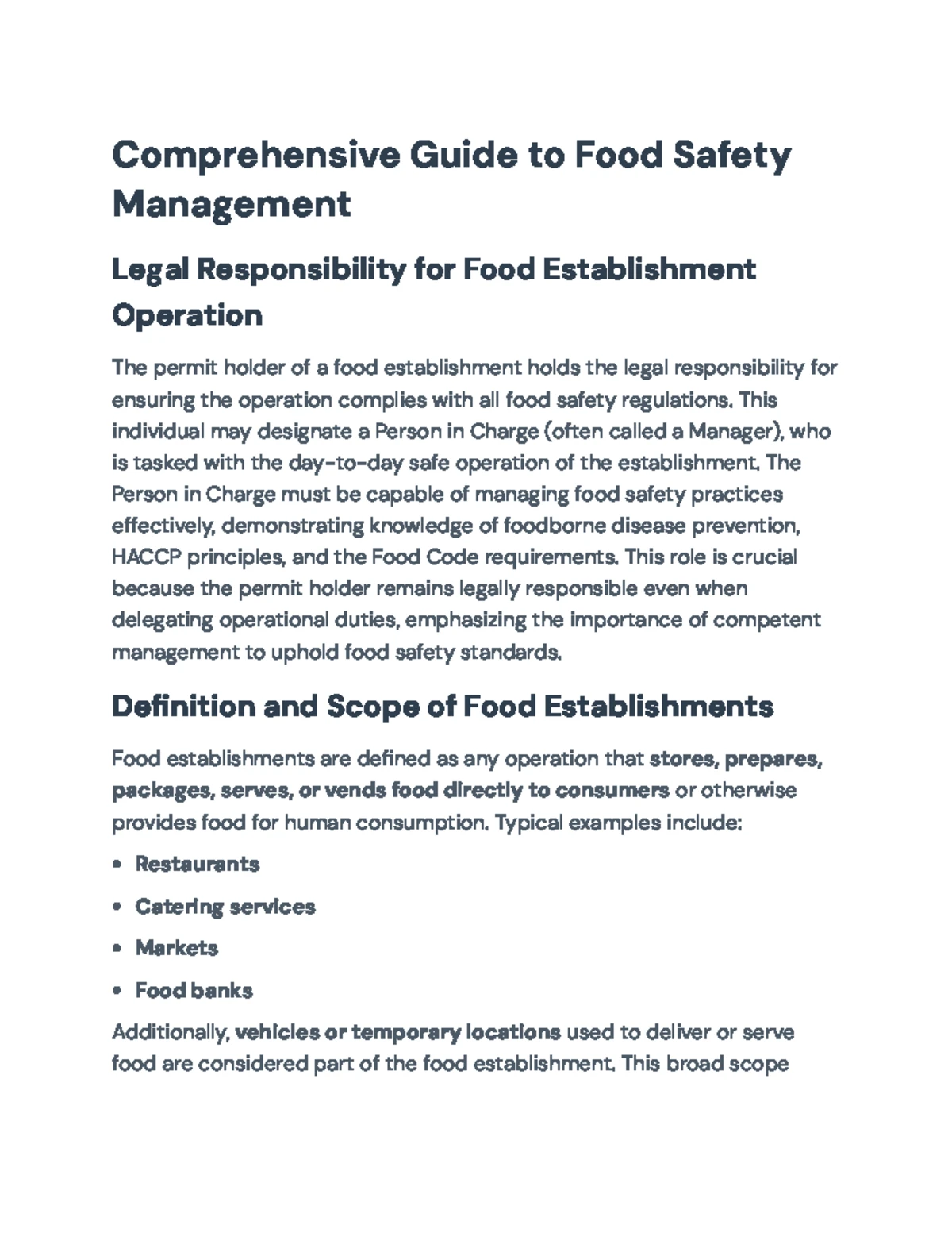 Food Safety Management: Key Responsibilities & Regulations (Course Code ...