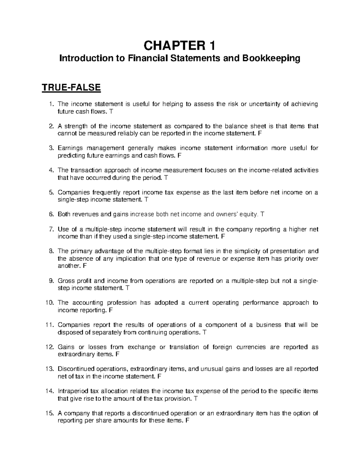 CHAPTER 1: Intro to Financial Statements & Bookkeeping Insights - Studocu