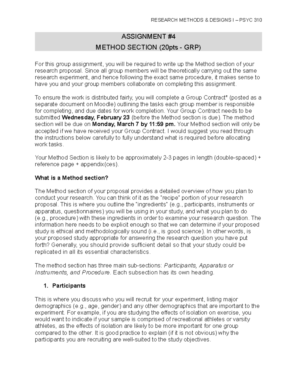 Assignment 4 - Method Section - Winter 2022 - ASSIGNMENT METHOD SECTION ...