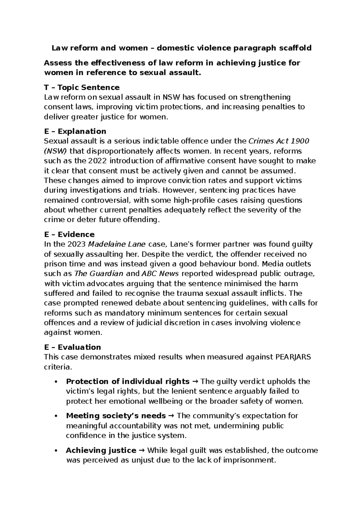 Law Reform on Sexual Assault: Effectiveness in Achieving Justice for ...