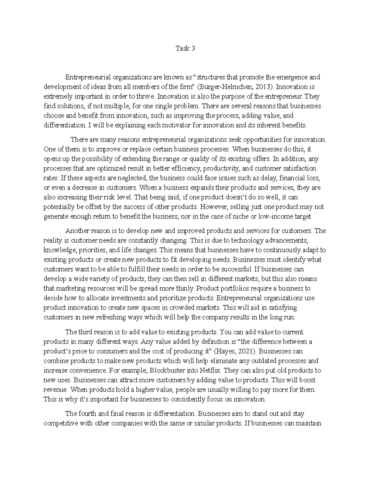 Business Management Tasks - Task 3: The Importance of Innovation in ...