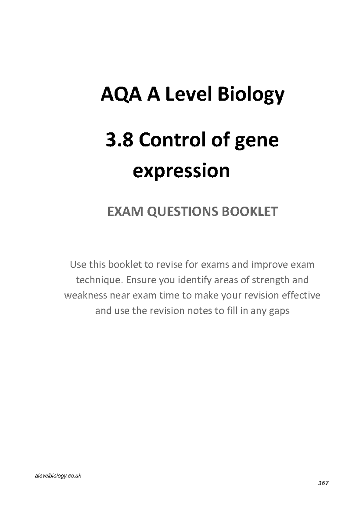 AQA A Level Biology 3.8 Control of Gene Expression Exam Questions - Studocu