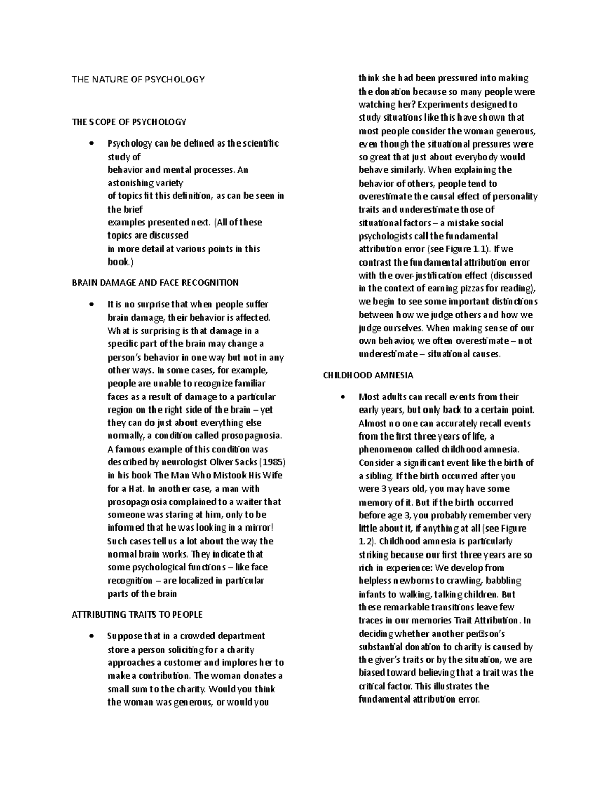 Psychology 101: Lecture Notes on Chapter 1 - Key Concepts and Theories ...