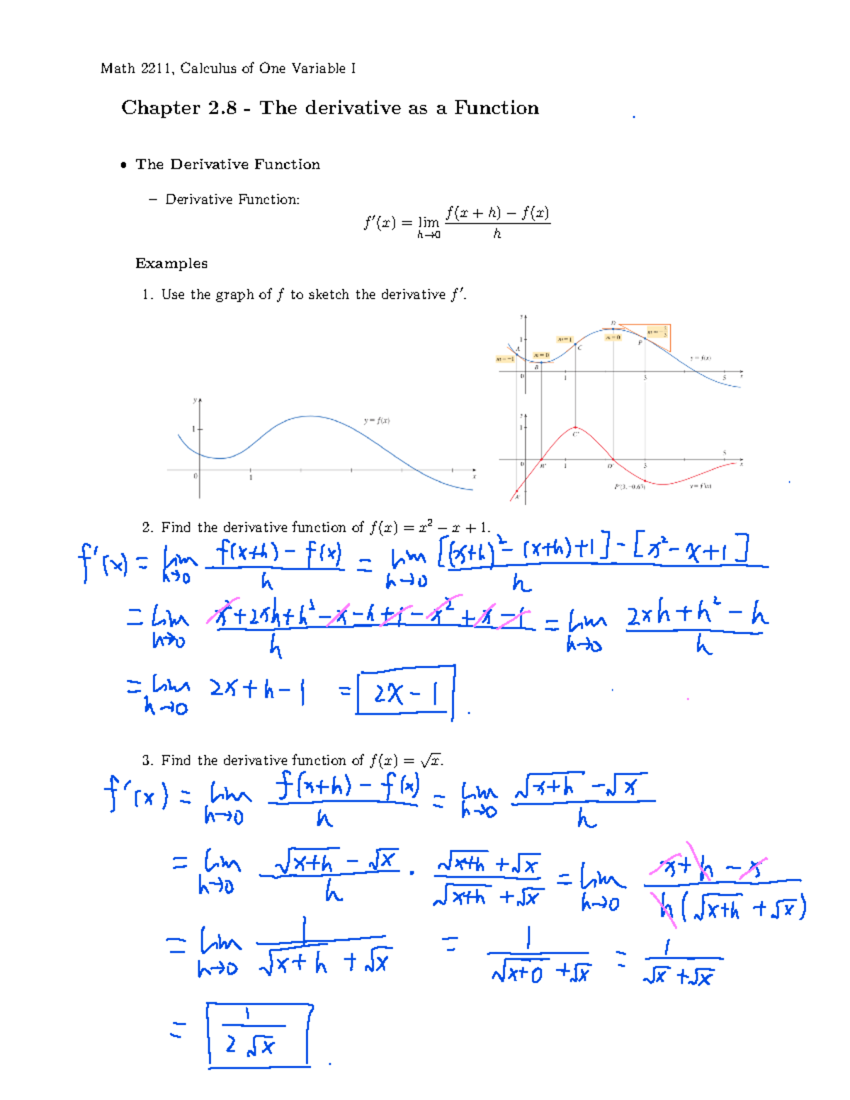 Sol. of Notes 2 - Yang Li - Math 2211, Calculus of One Variable I ...