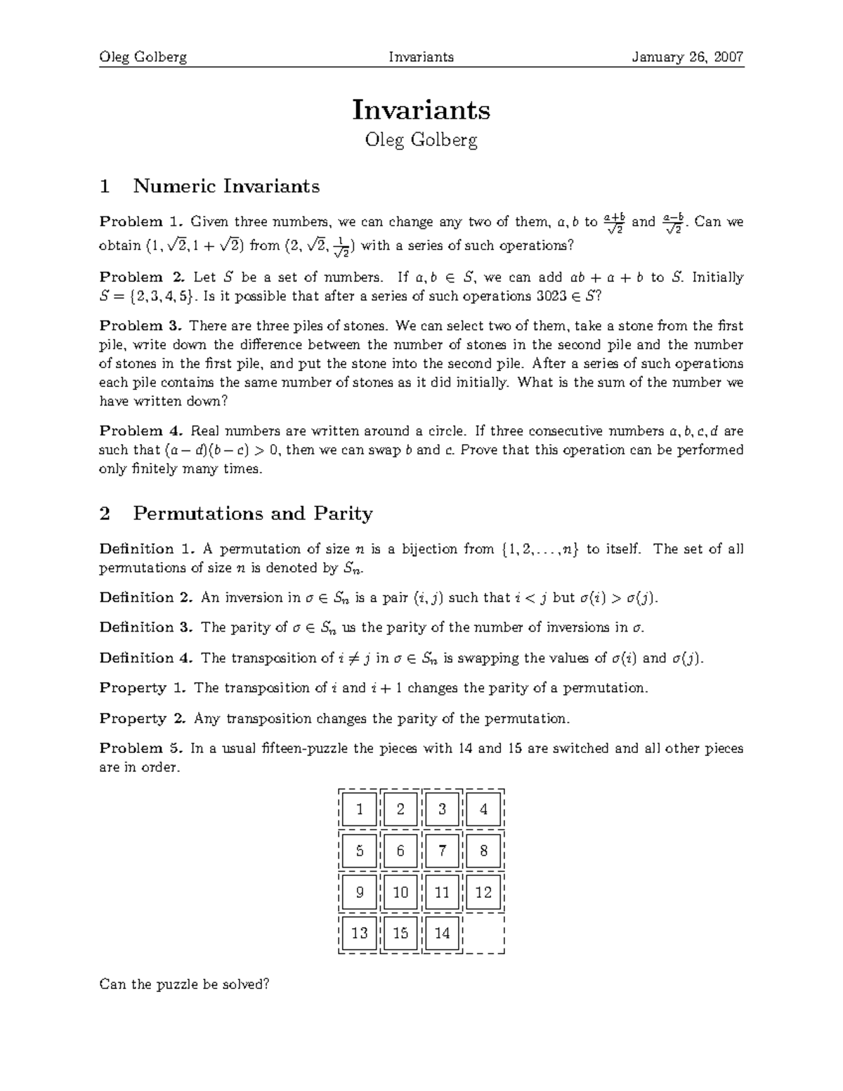 Invariants - Oleg Goldberg - Idea Math 2007 - Oleg Golberg Invariants ...