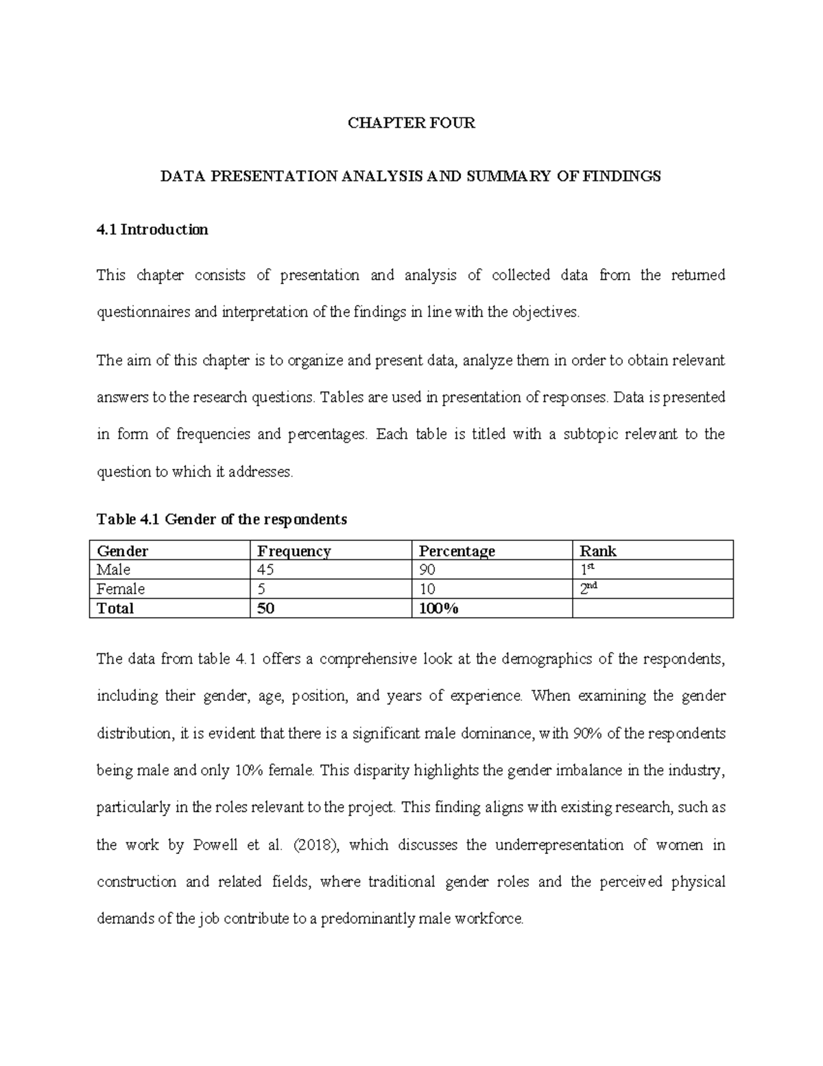 ABED 113709 Chapter 4: Data Presentation, Analysis & Findings Summary ...