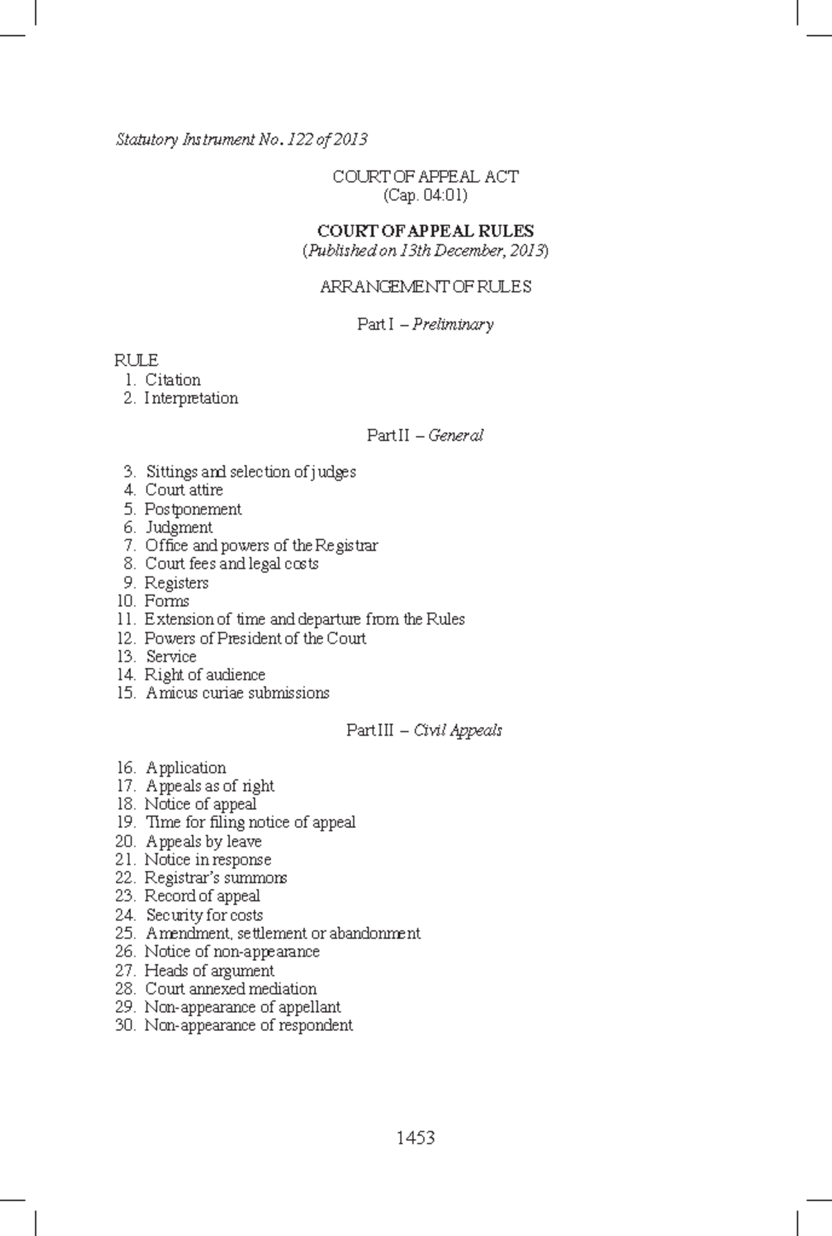 Court of Appeal Rules: Statutory Instrument No. 122 of 2013 - Studocu
