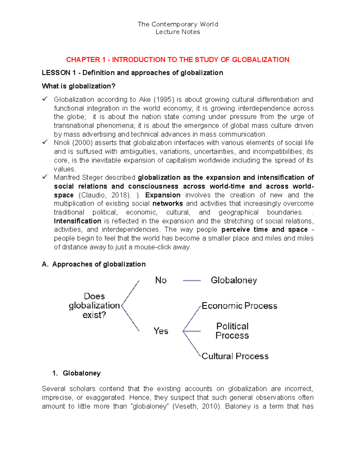 The Contemporary World Lecture Notes: Globalization and International ...