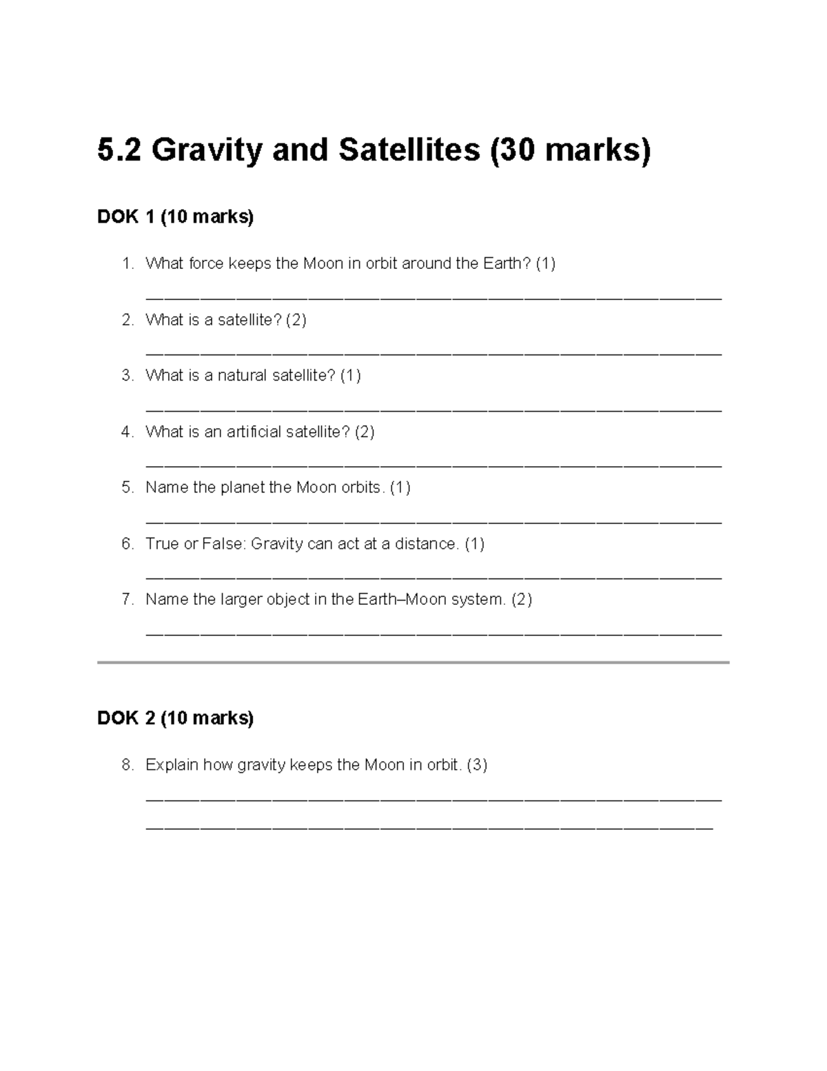 5.2 Gravity and Satellites Mini Mock Test - 30 Marks - Studocu