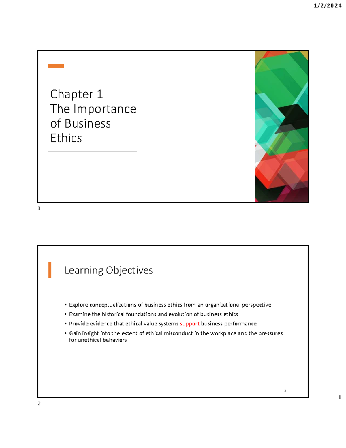 Chapter 1: The Significance of Business Ethics in Organizations - Studocu