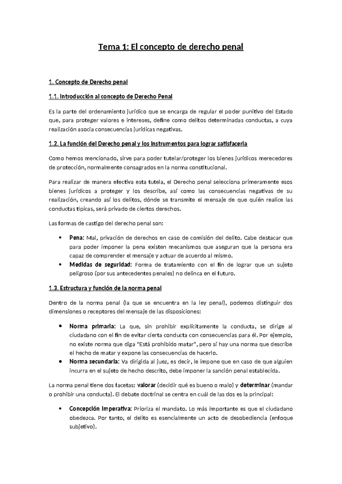 TEMA 1: Concepto y Funciones del Derecho Penal - Apuntes - Studocu