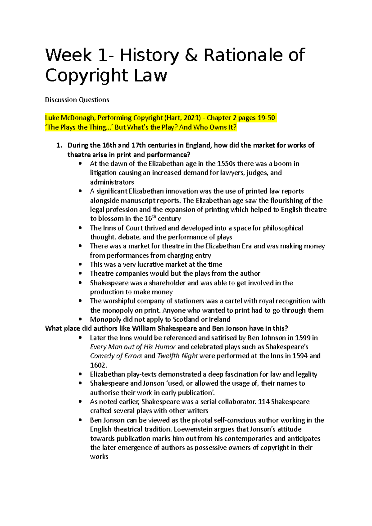 Lecture 1 - History and Rationale of Copyright Law (Law 101) - Studocu