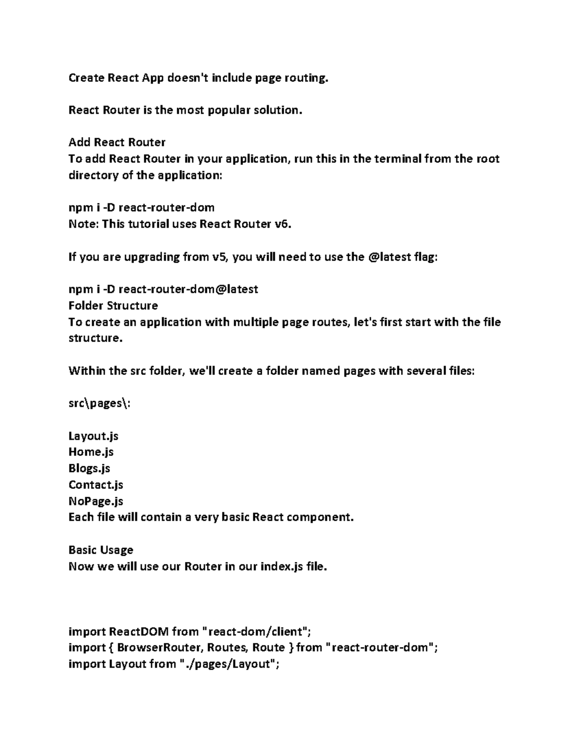 React router - Lecture Notes - Create React App doesn't include page ...