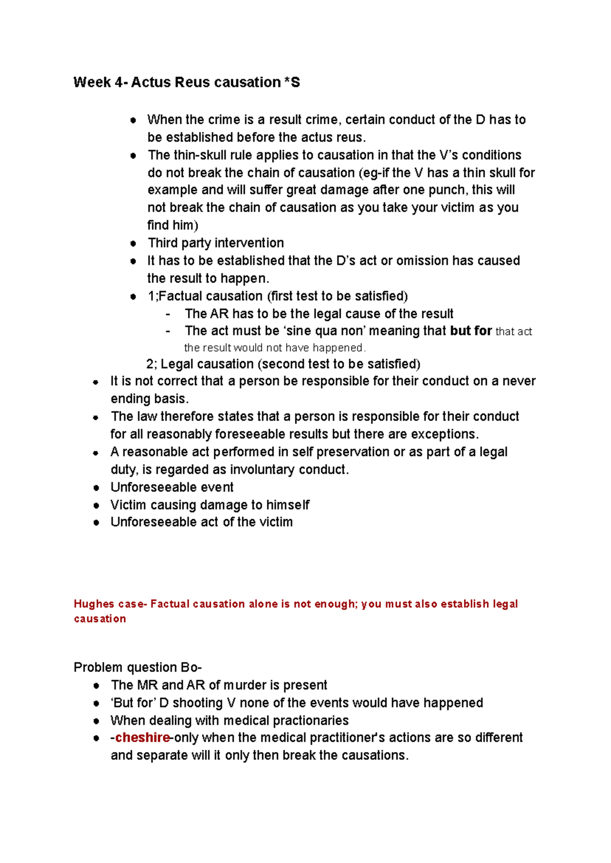 Week 4 - Actus Reus and Causation: Key Principles and Cases - Studocu