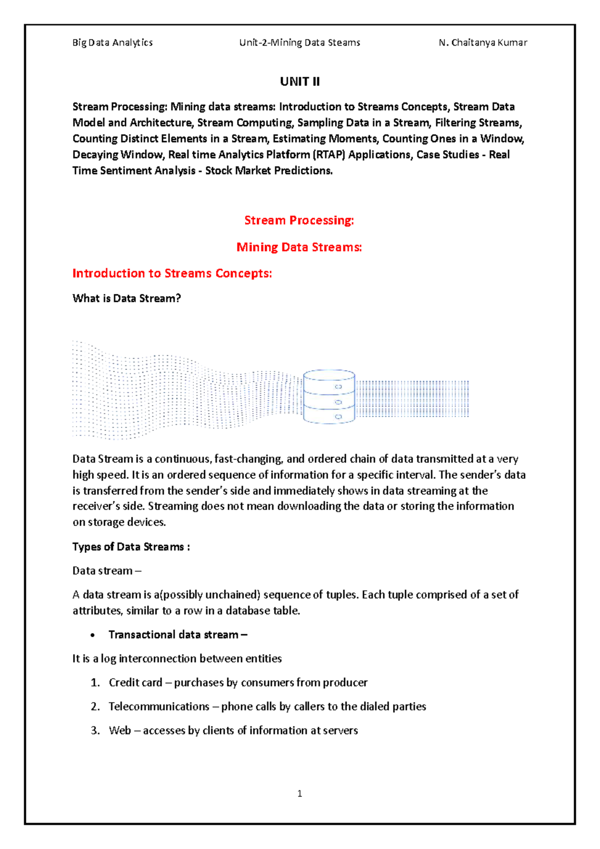 BDA UNIT II: Stream Processing and Real-Time Analytics Insights - Studocu