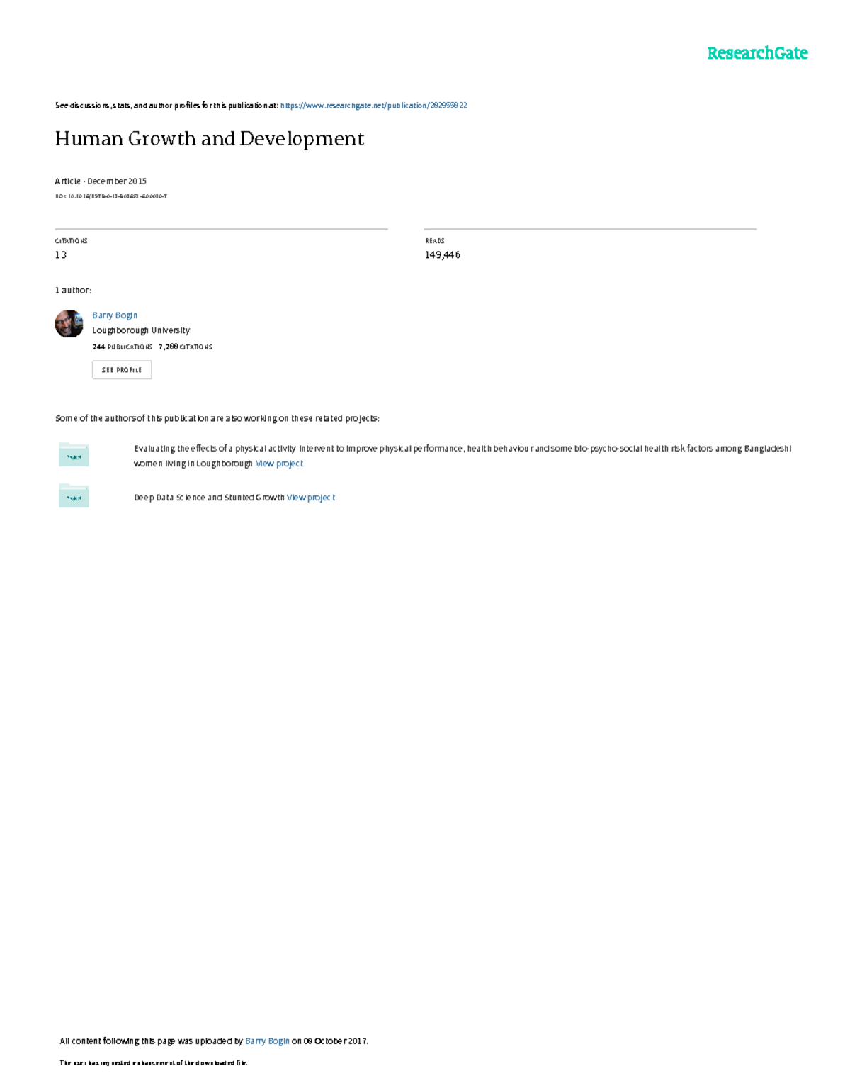 Human Growth and Development Insights: Chapter Insights from Bogin 2015 ...