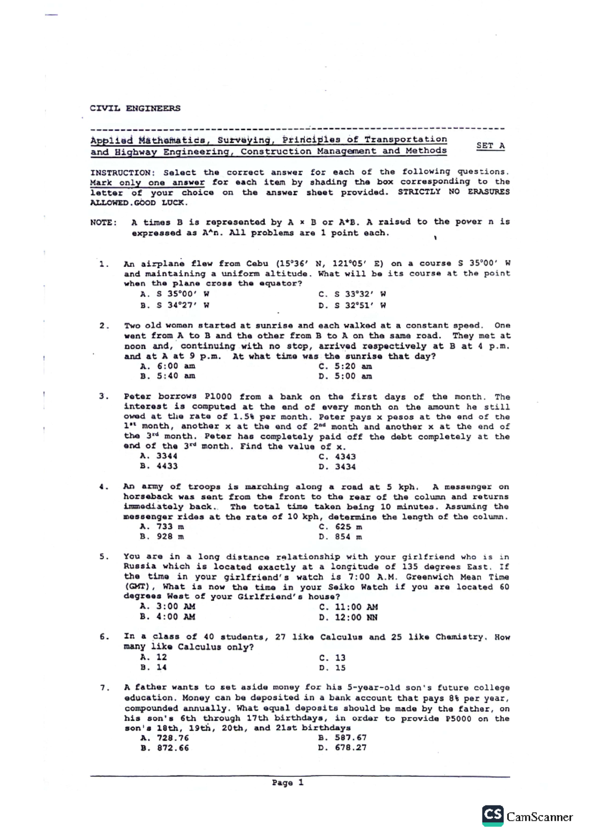 MSTE-2 - CELE Civil Engineering Applied Mathematics Quiz SET A - Studocu