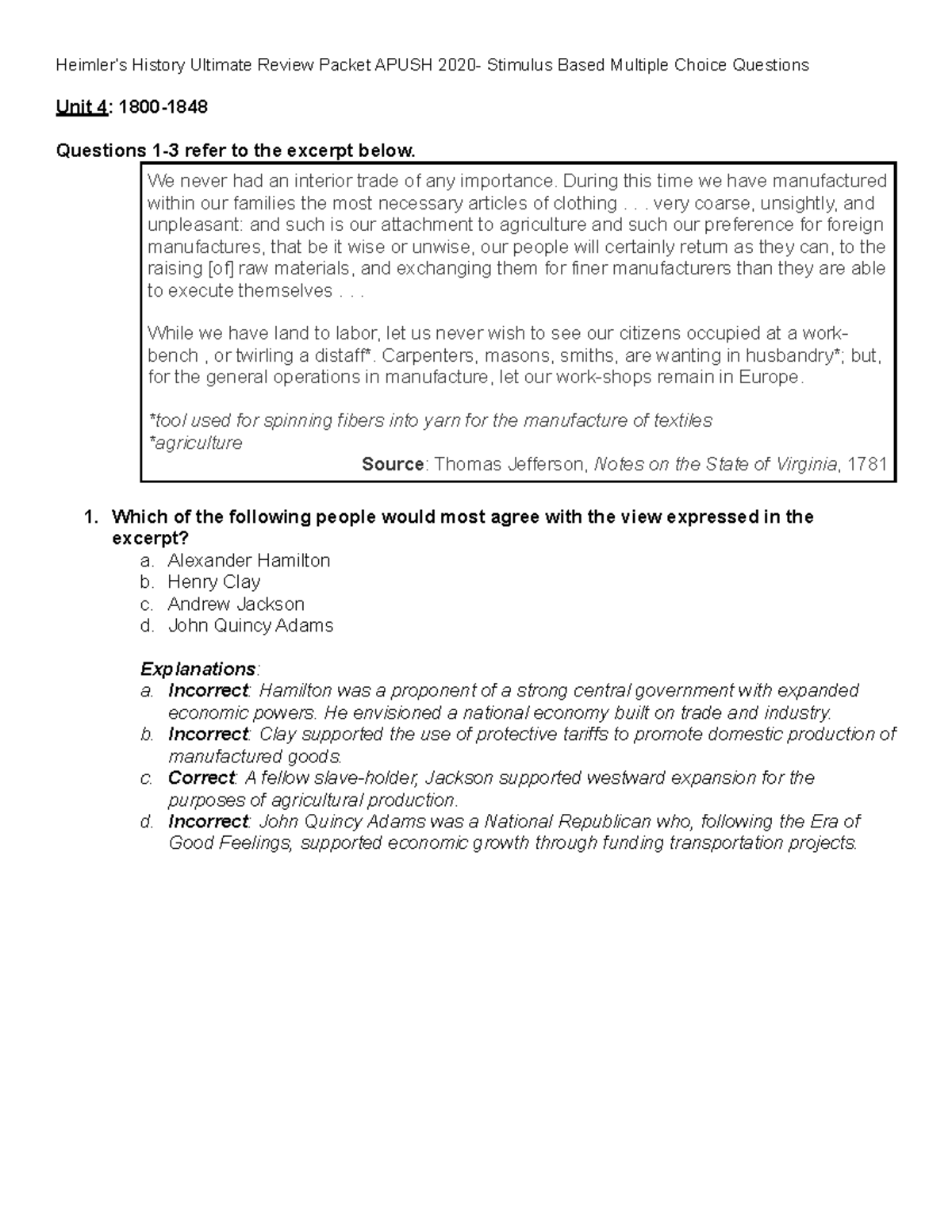 APUSH Unit 4 Ultimate Review: Stimulus-Based MCQs and Explanations ...
