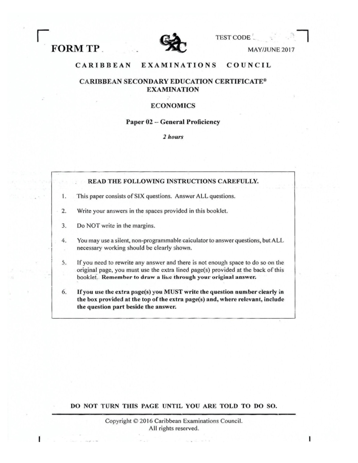 CSEC Economics P2 June 2017 Exam Paper - General Proficiency - Studocu
