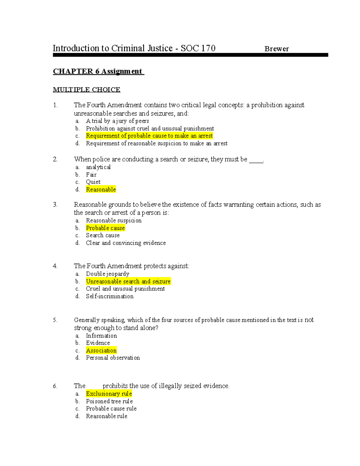 SOC 170 Chapter 6 Assignment: Criminal Justice Concepts Explained - Studocu