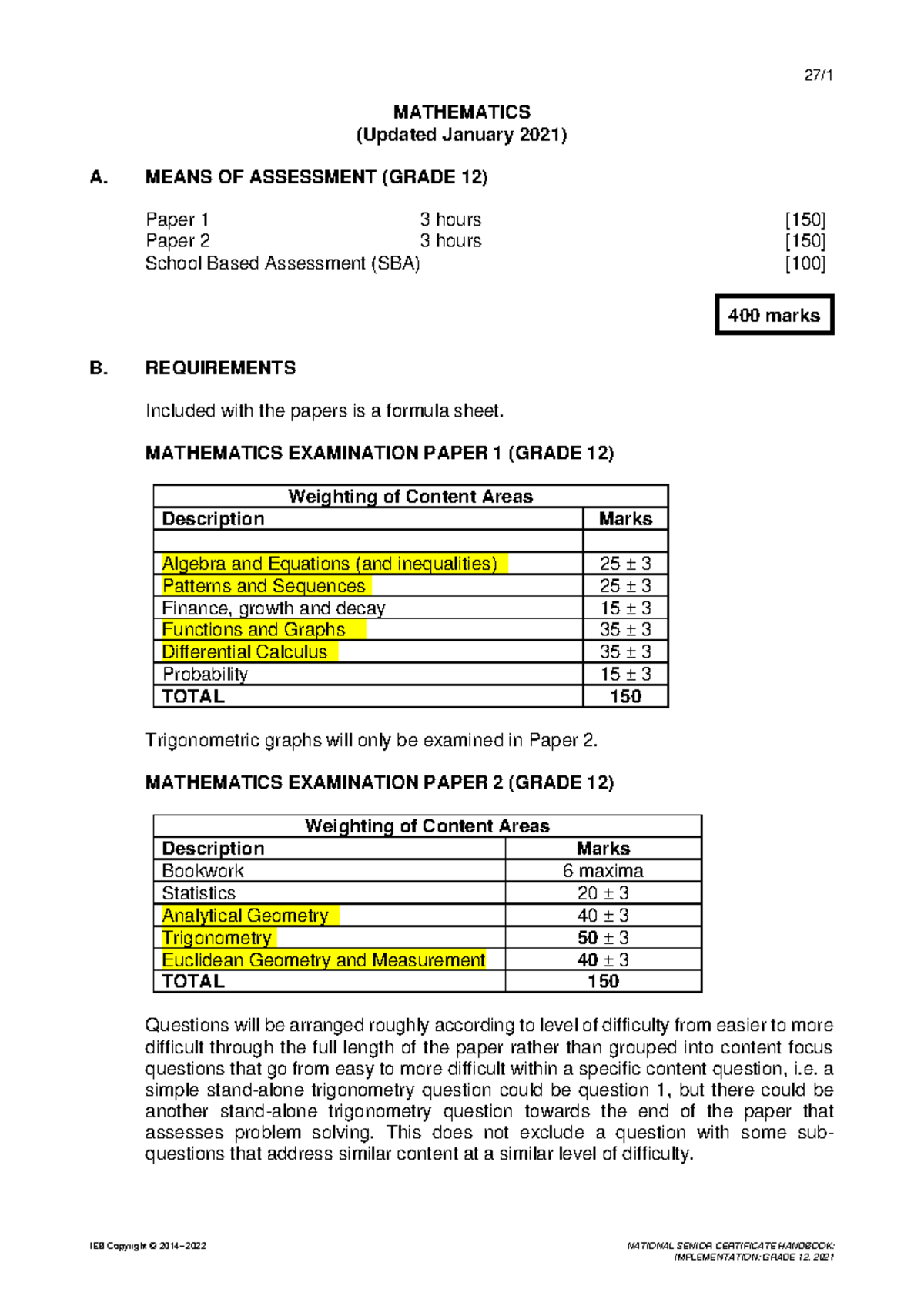 Mathematics G12 Exam Papers & SBA Guidelines (Updated Jan 2021) - Studocu