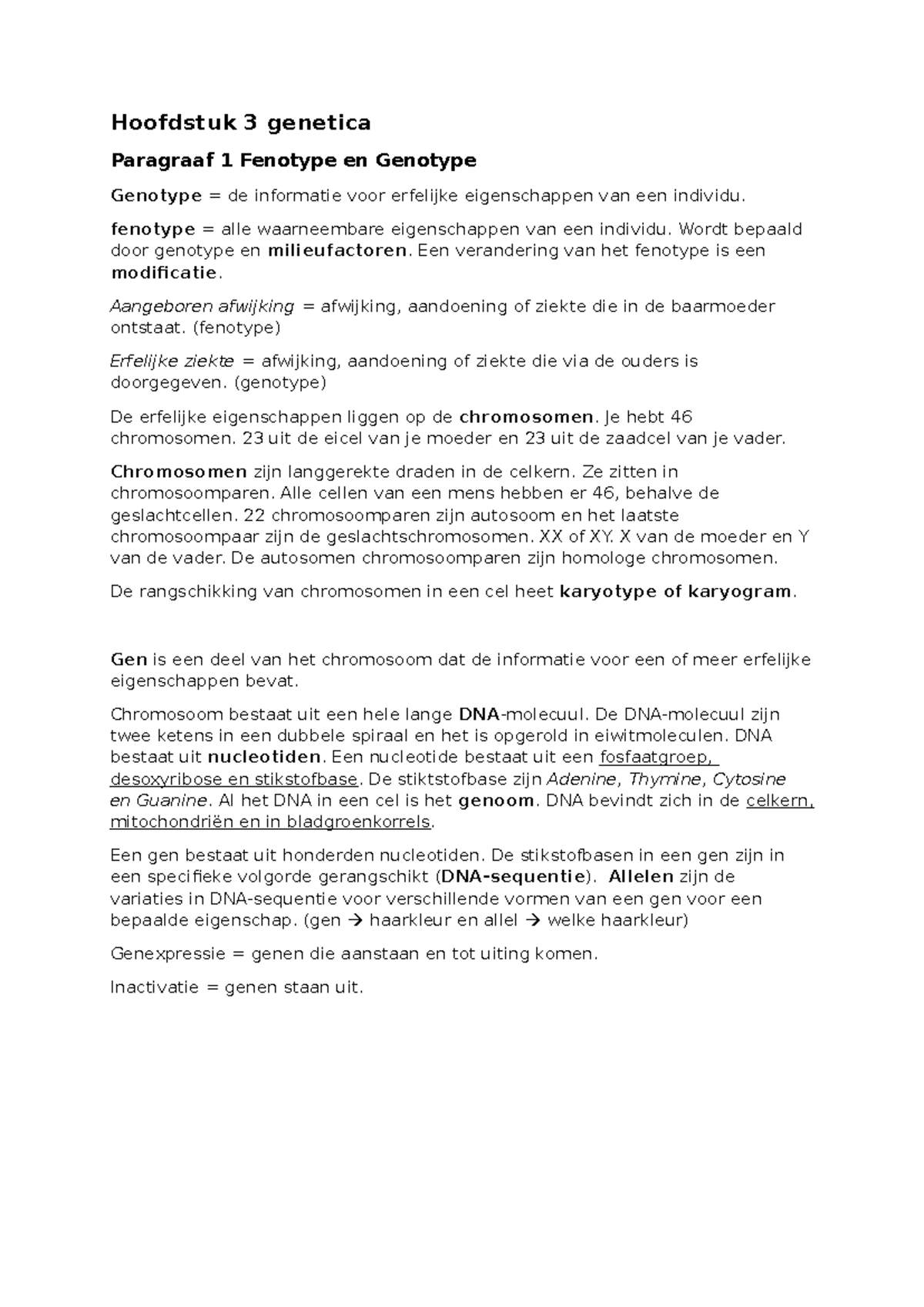 Biologie samenvatting VWO 5 Hoofdstuk 3: Genetica en Genenparen ...