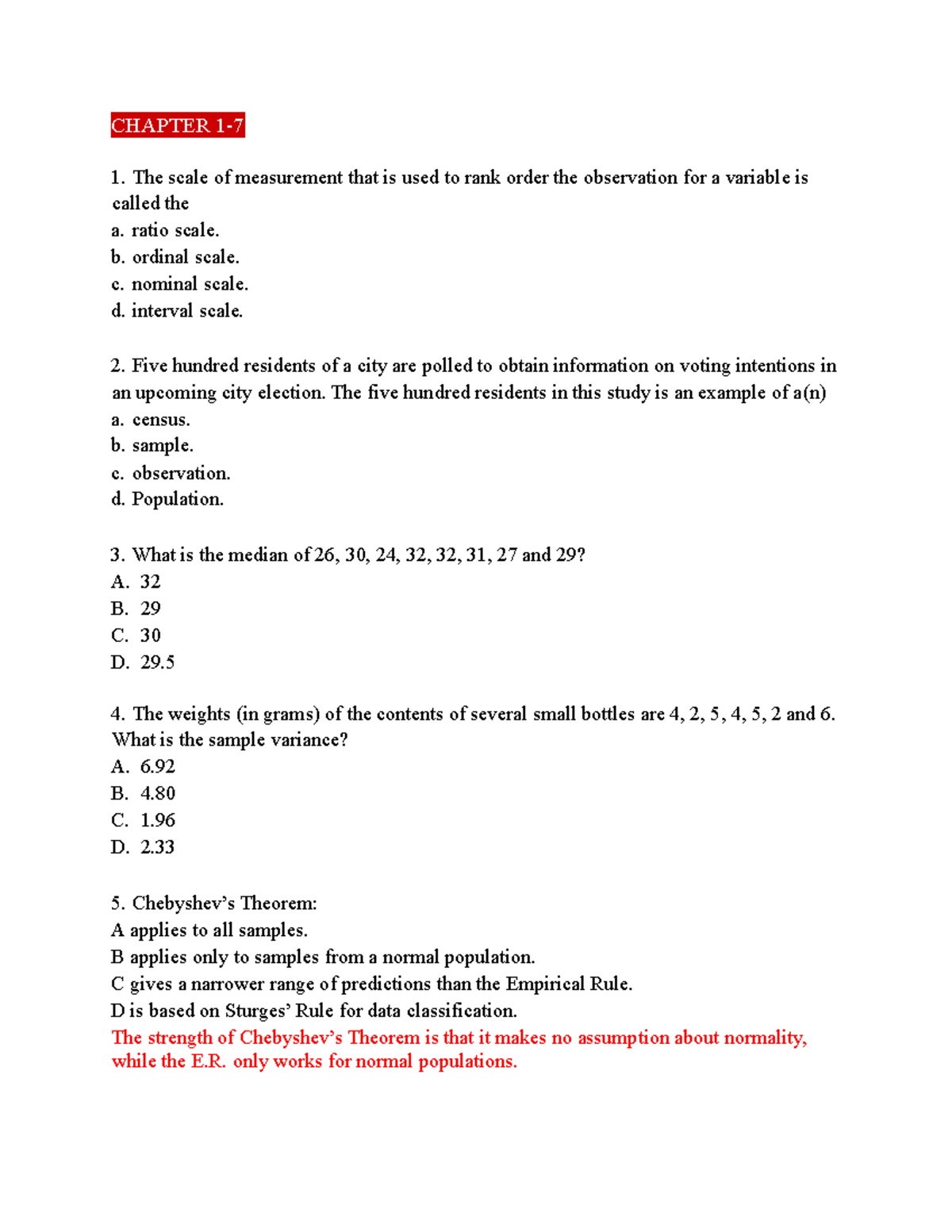 Final Exam Review - Statistics Concepts and Problems (Course Code ...