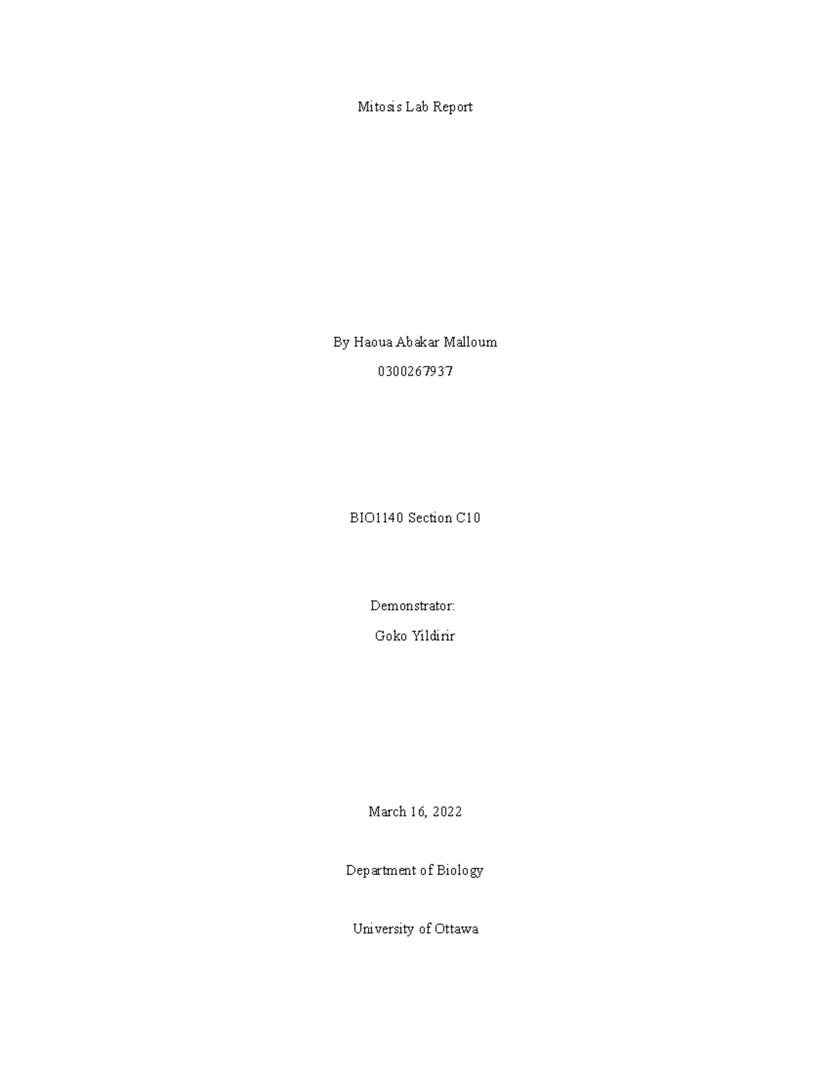 BIO1140 Mitosis Lab Report: Stages of Cell Division Analysis - Studocu