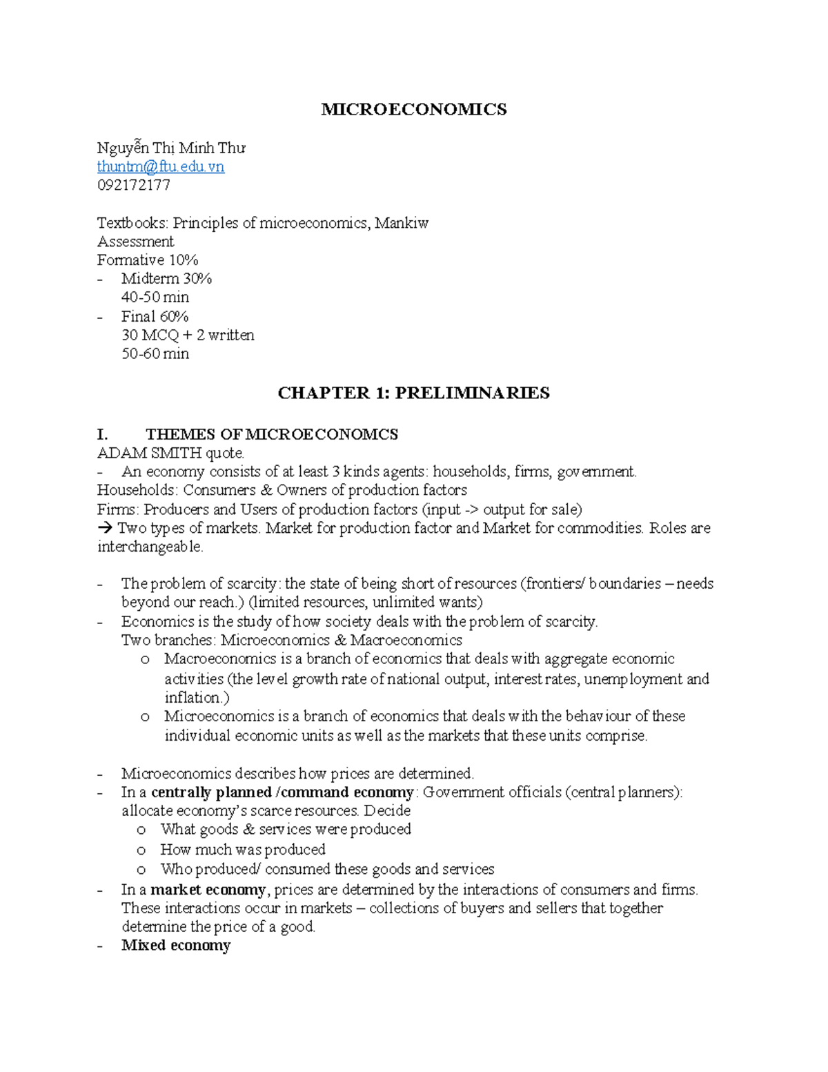 Microeconomics - Notes for Final Exam by Nguyễn Thị Minh Thư - Studocu