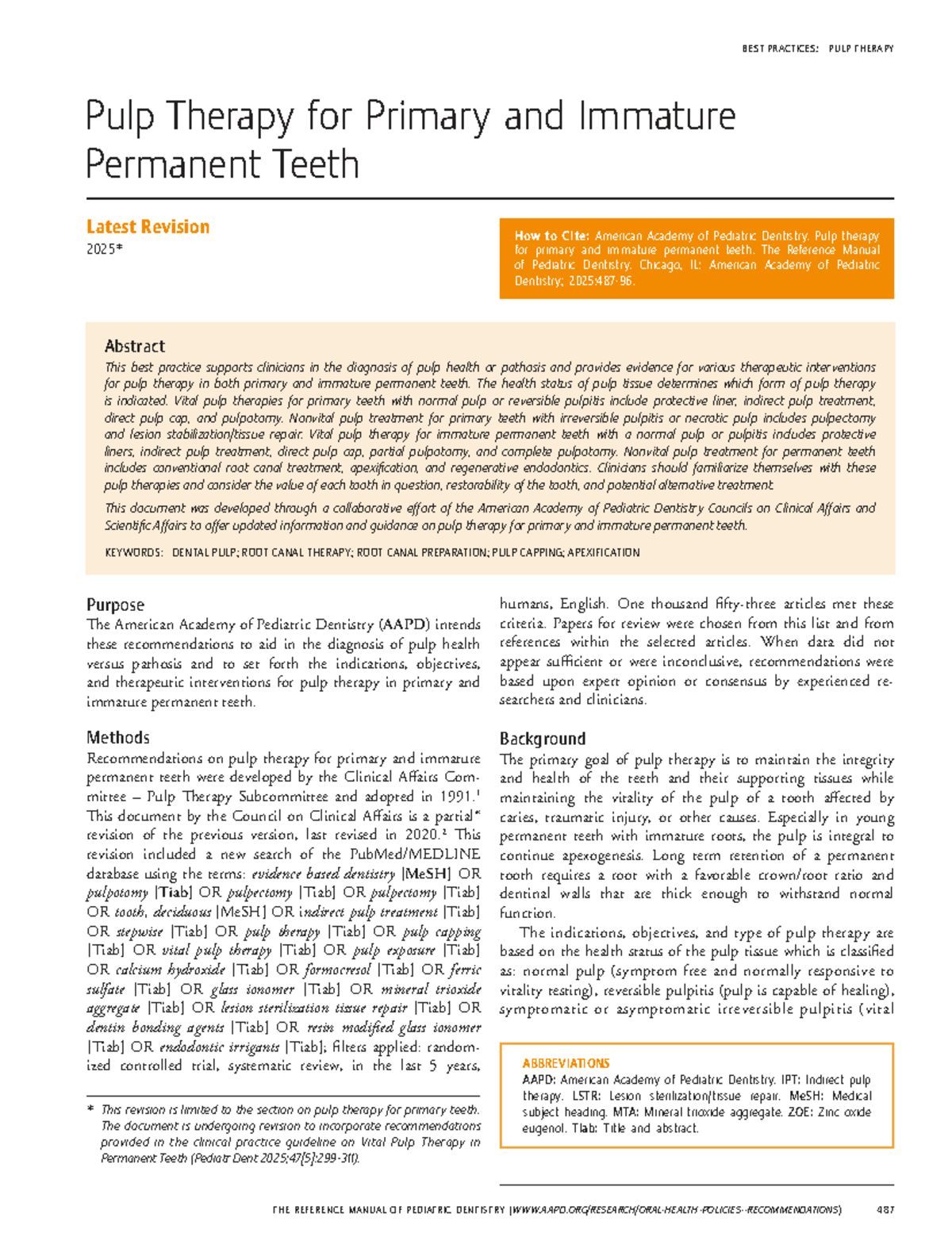 BEST PRACTICES: PULP THERAPY FOR PRIMARY & IMMATURE PERMANENT TEETH ...