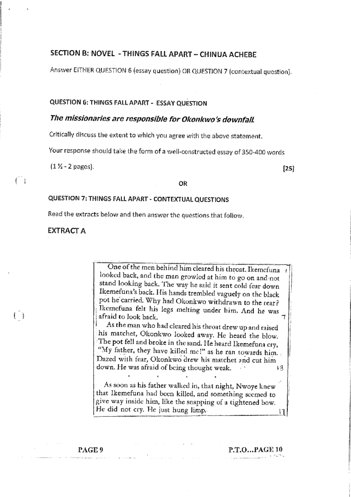 Things Fall Apart: Essay & Contextual Questions (ENG 101) - Studocu