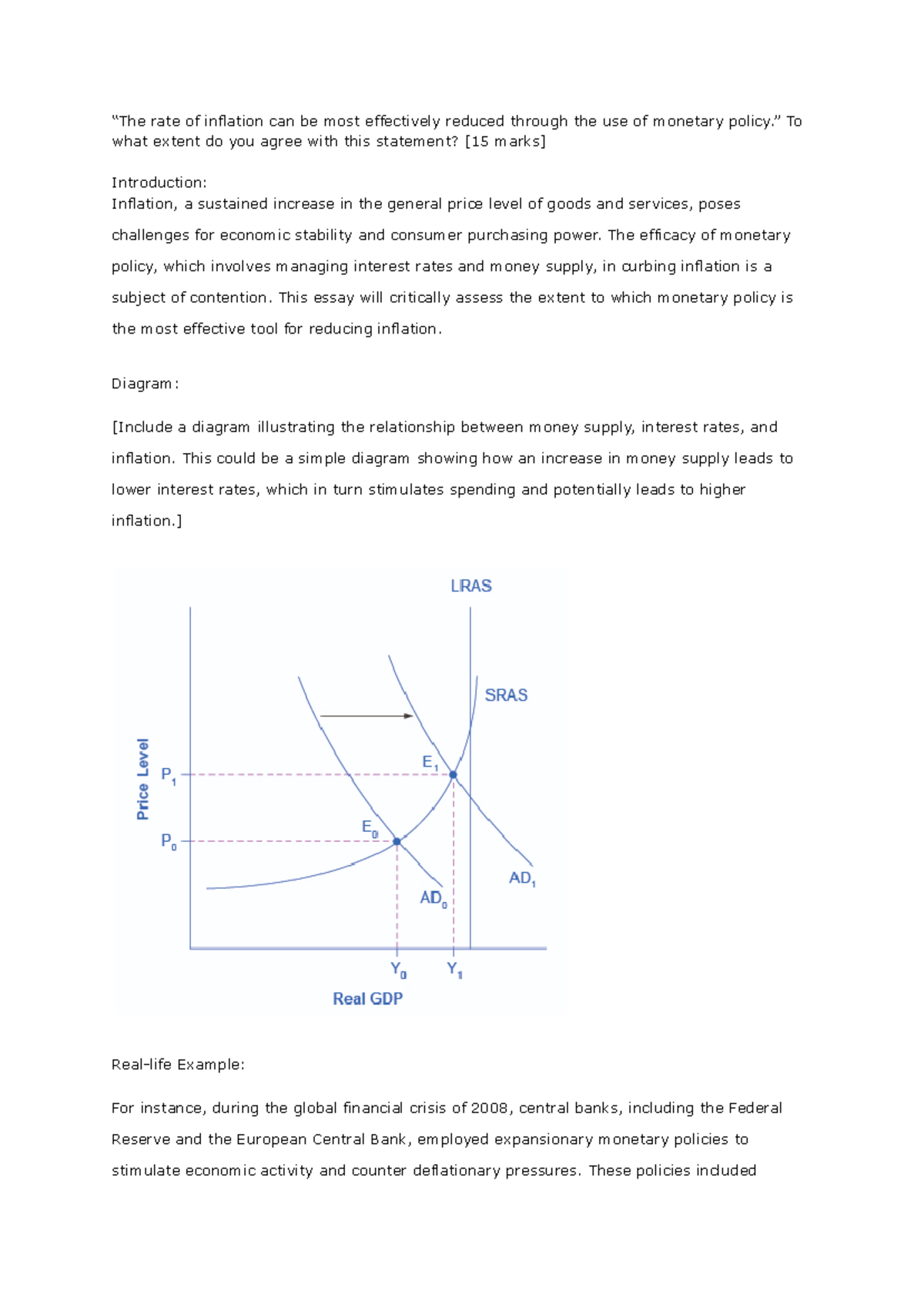 Aggregate demand and supply past paper question - “The rate of ...