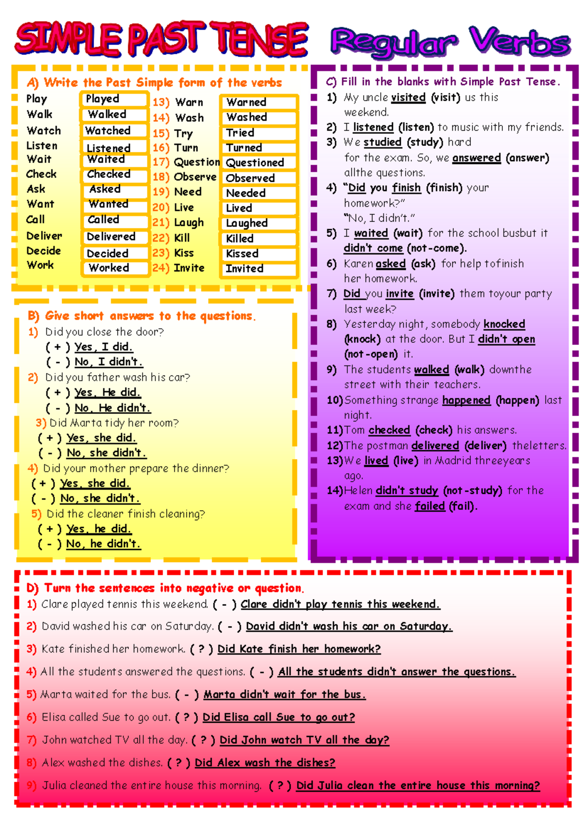 1. past-simple - ingles - A) Write the Past Simple form of the verbs ...