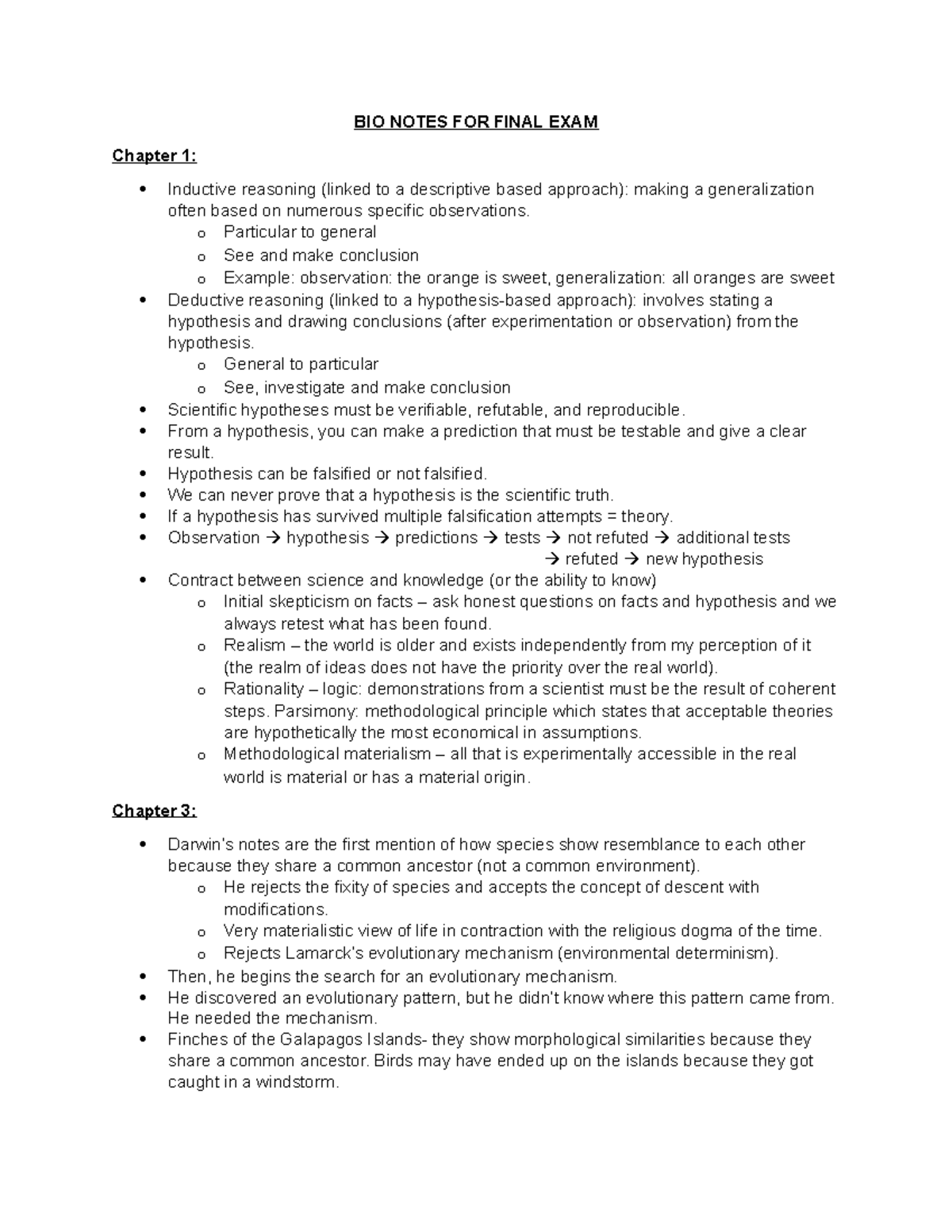 BIO 101 Final Exam Study Notes: Key Concepts & Theories - Studocu