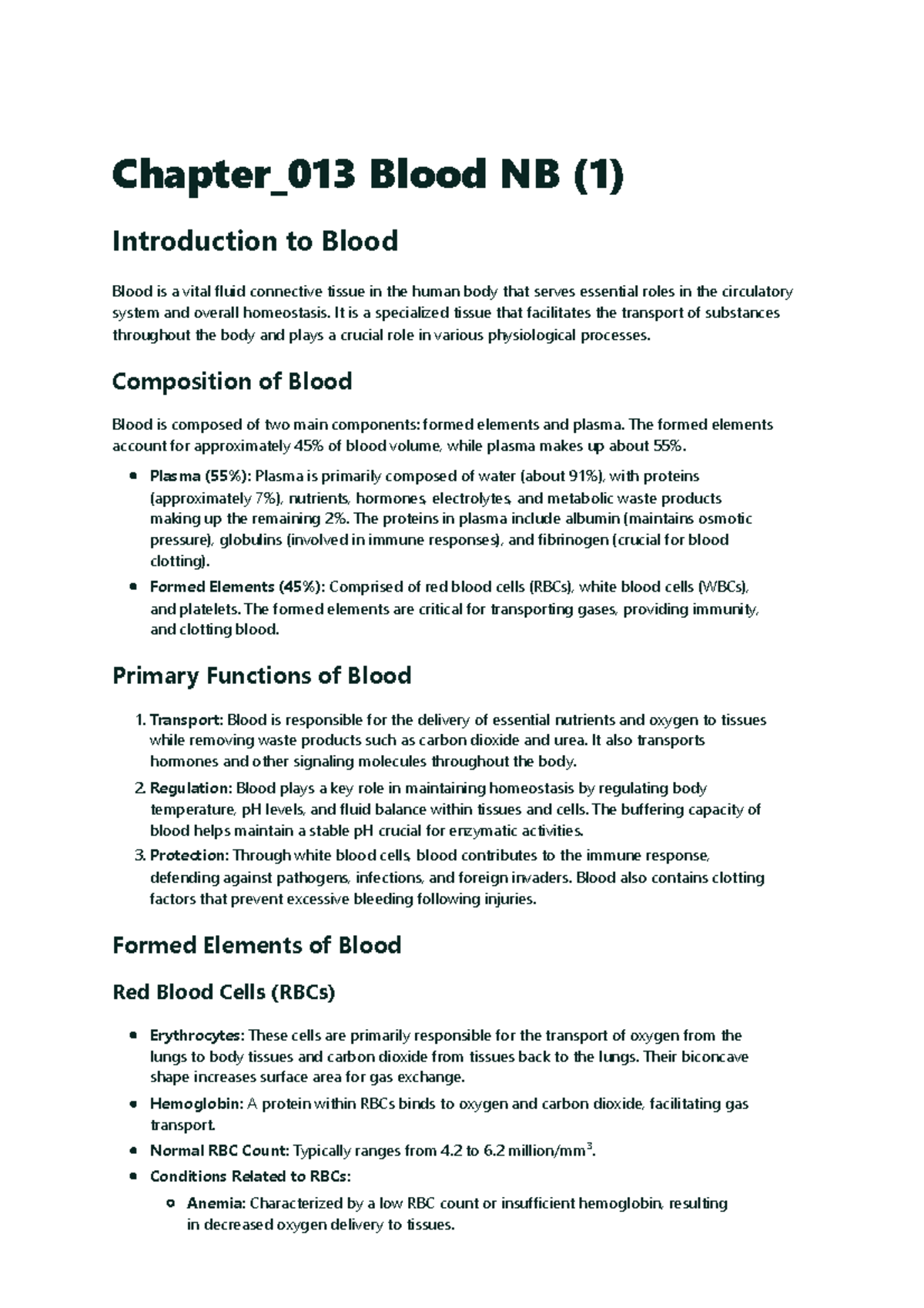 Chapter 013 Blood study guide - Chapter_013 Blood NB (1) Introduction ...