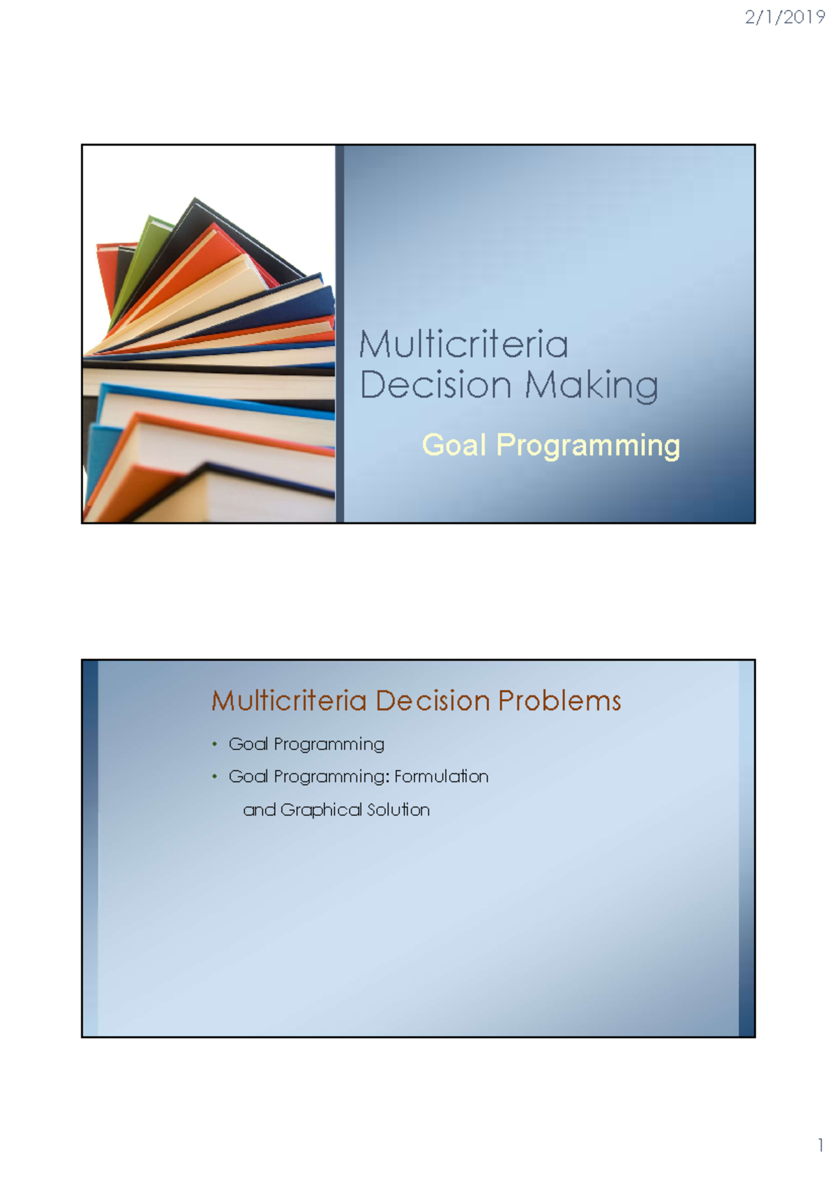 Goal Programming: Multicriteria Decision Making Analysis - Studocu
