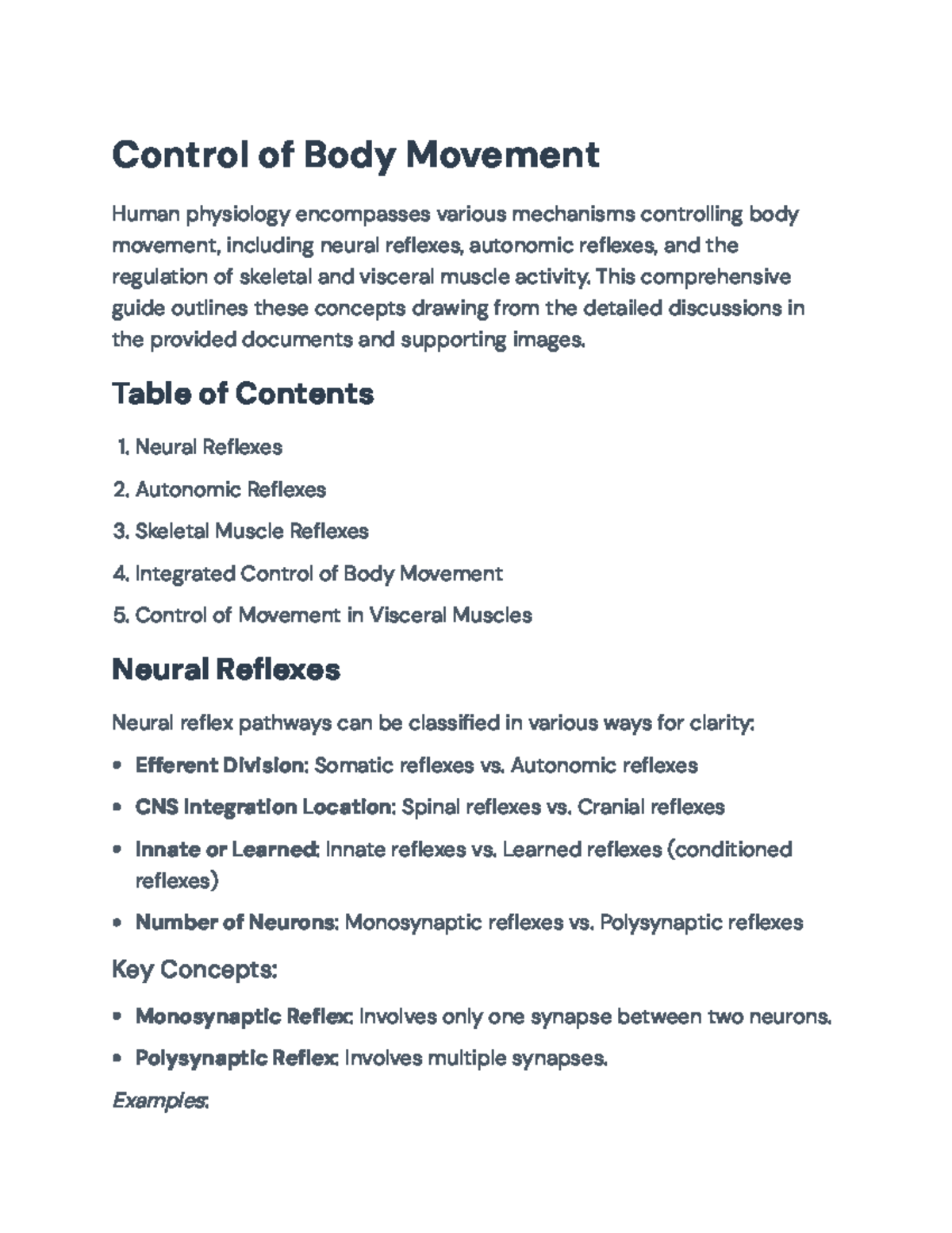 Control of Body Movement: Neural and Autonomic Reflexes Explained ...
