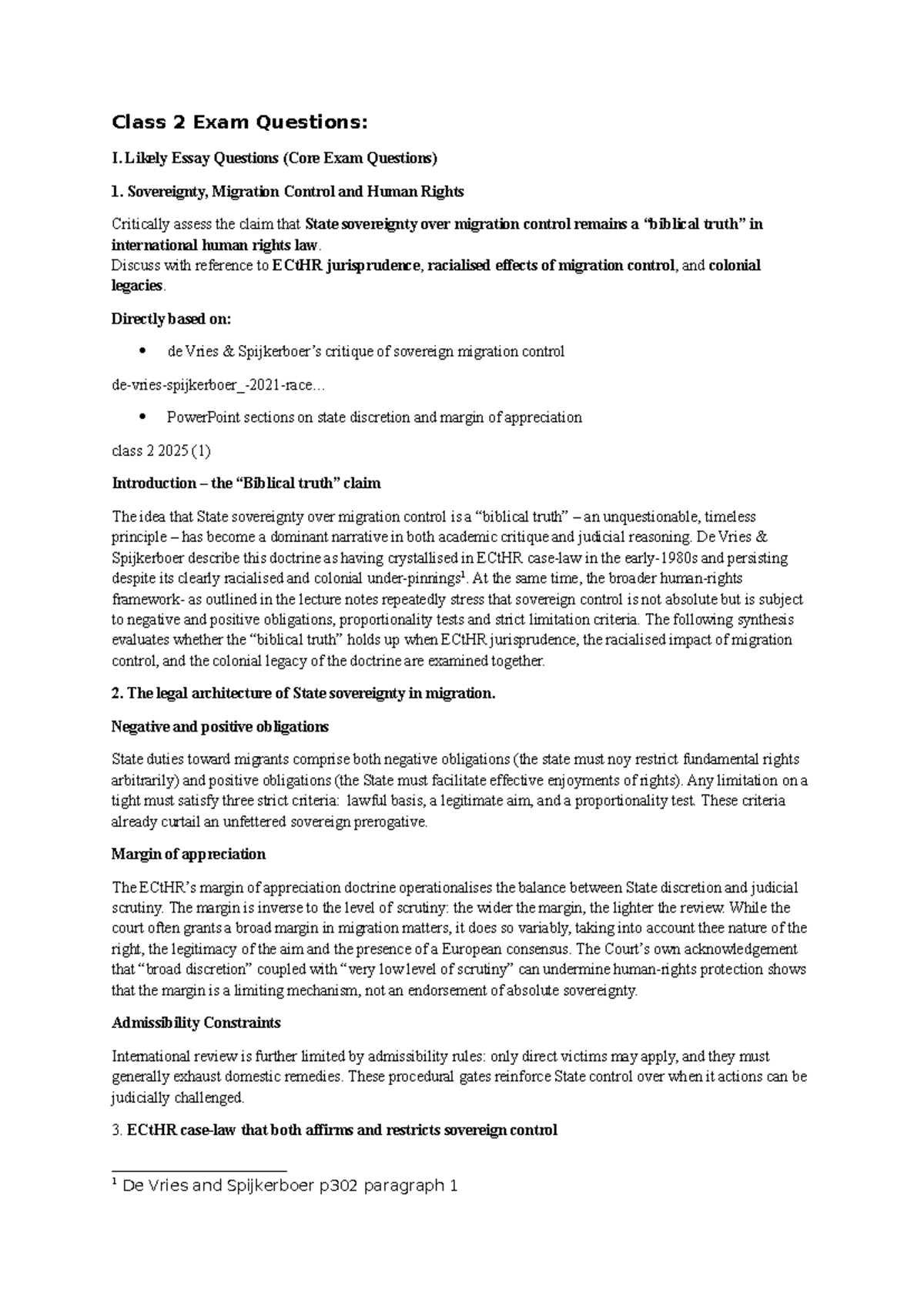 Class 2 Exam Questions: Migration Control, Sovereignty & Human Rights ...