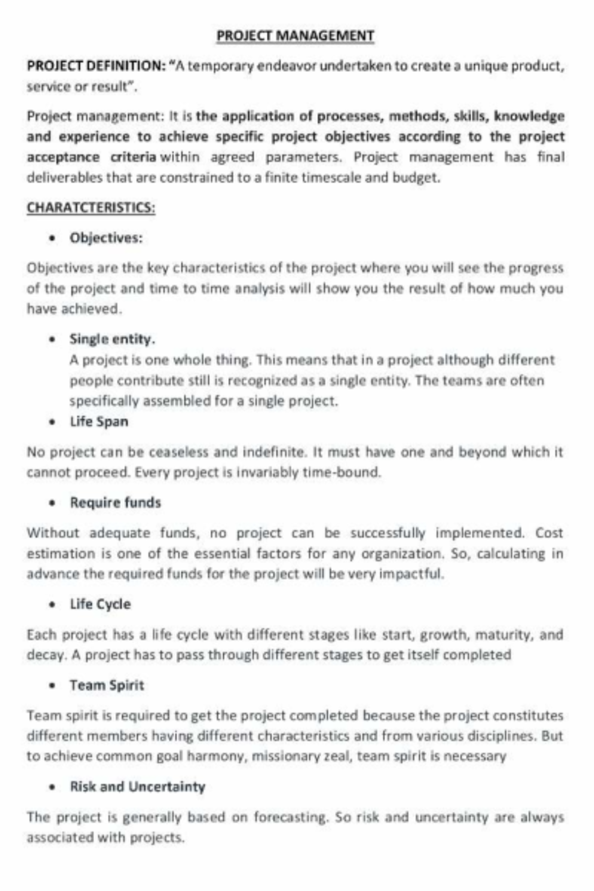 Project Management: Key Concepts and Characteristics (PM101) - Studocu