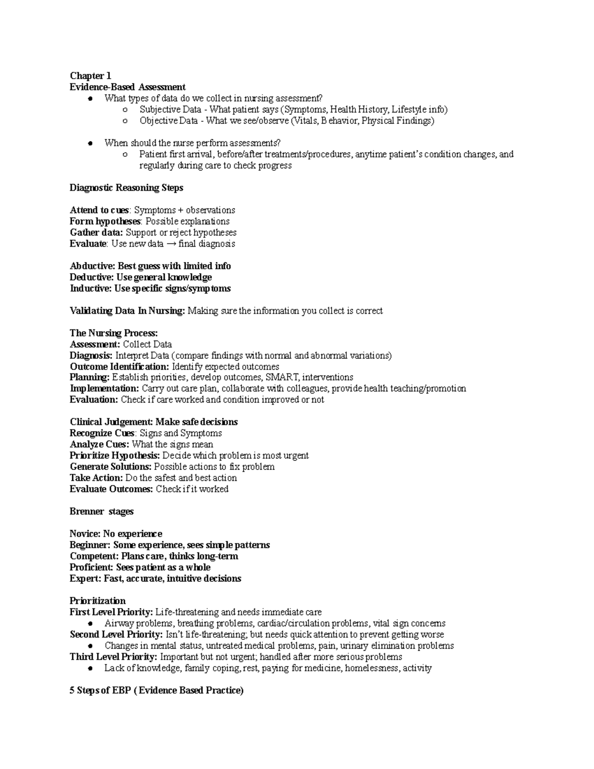 Health Assessment Exam Notes (NURS 101) - Chapters 1 & 2 Overview - Studocu