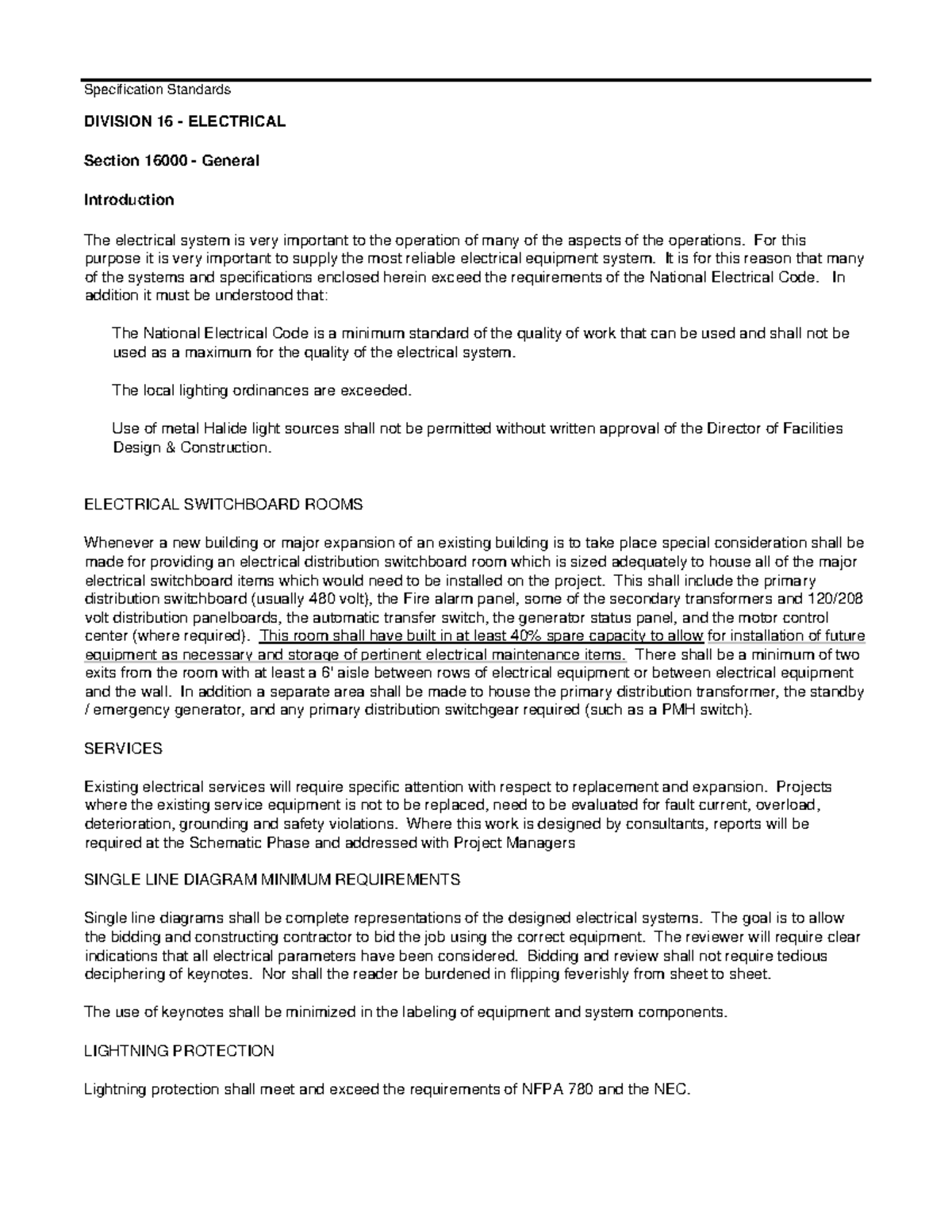 Electrical System Specifications for Construction Projects - DIV 16 ...