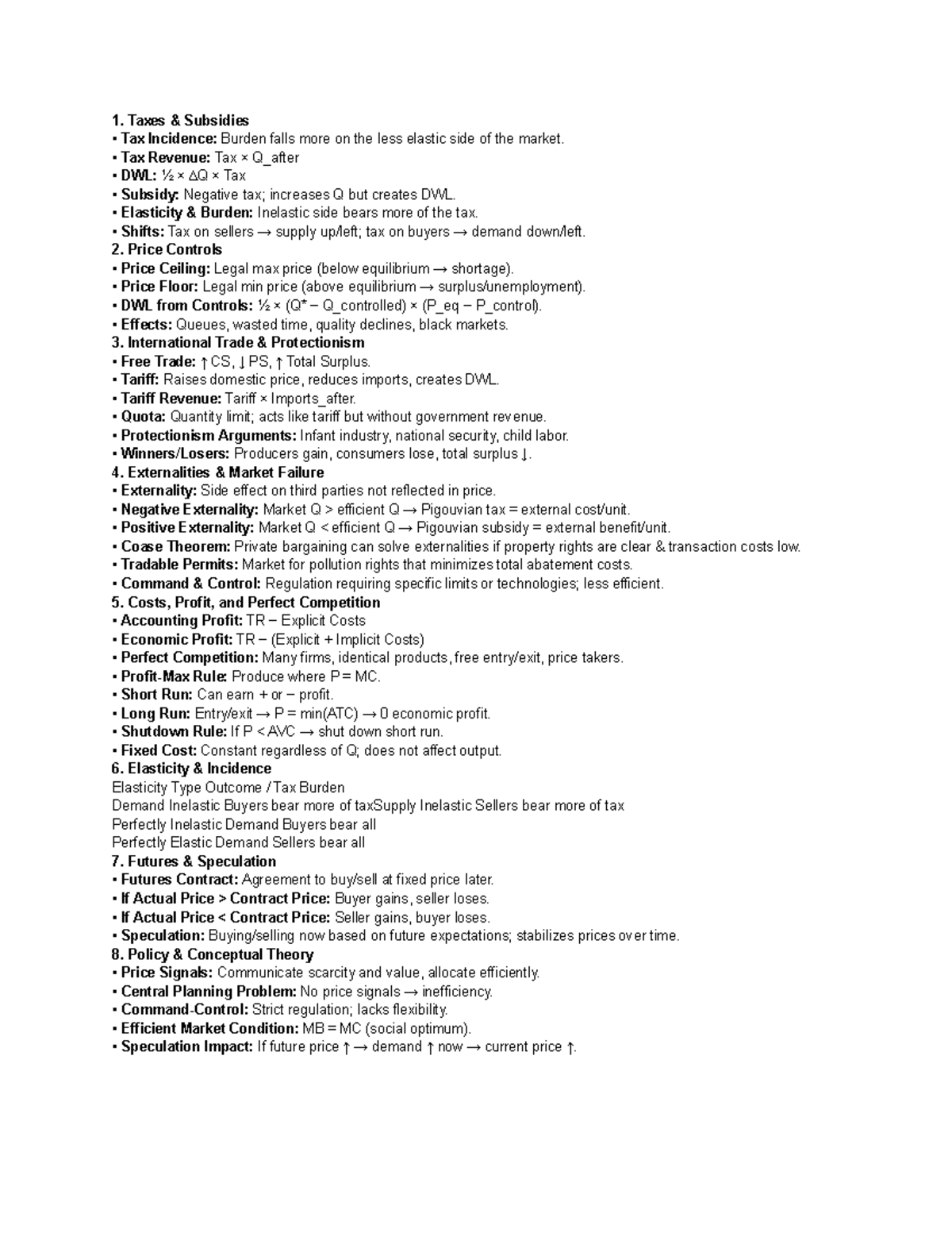 Econ 101: Comprehensive Cheat Sheet on Taxes, Trade, and Market ...