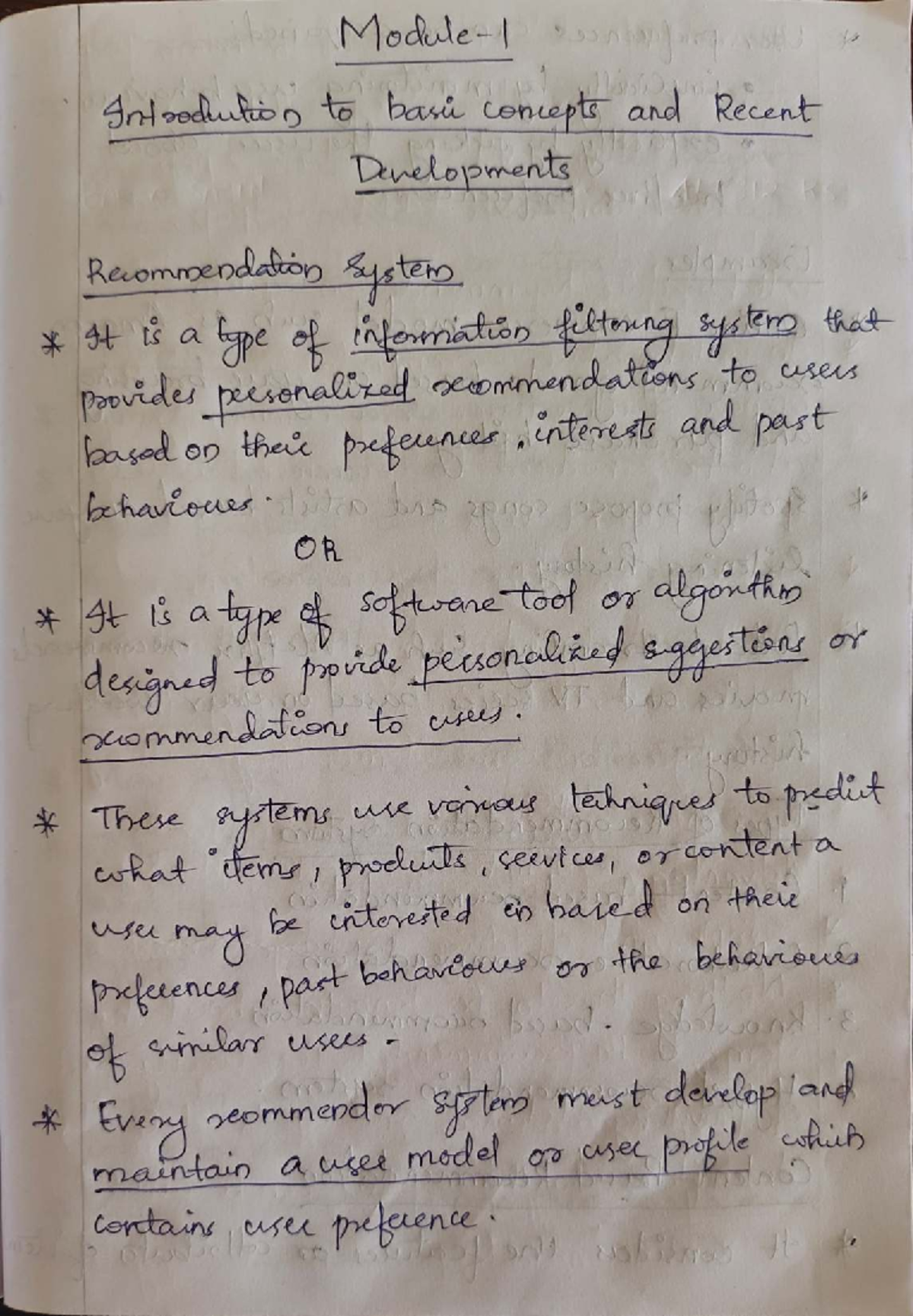 Mod 1 Class Notes: Recommendations and Key Concepts - Studocu