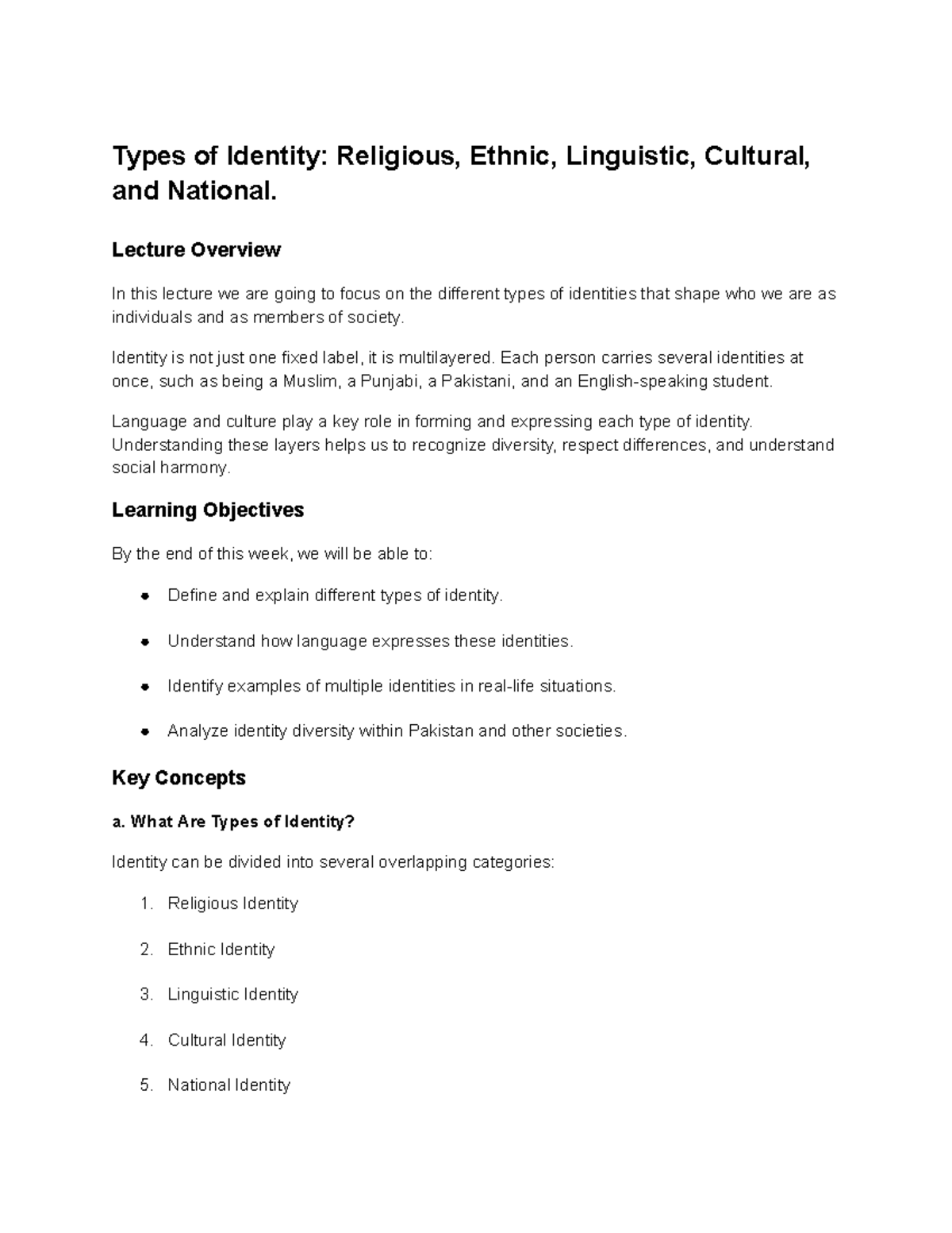 Types of Identity: Religious, Ethnic, Linguistic, Cultural - Lecture ...
